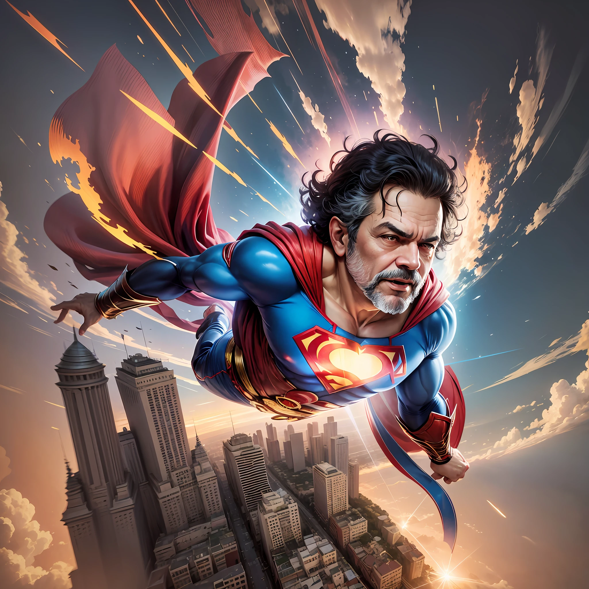 Luis Inácio Lula da Silva, dressed as a superman, with flying cape, above the dawn palace, 3d style --auto --s2