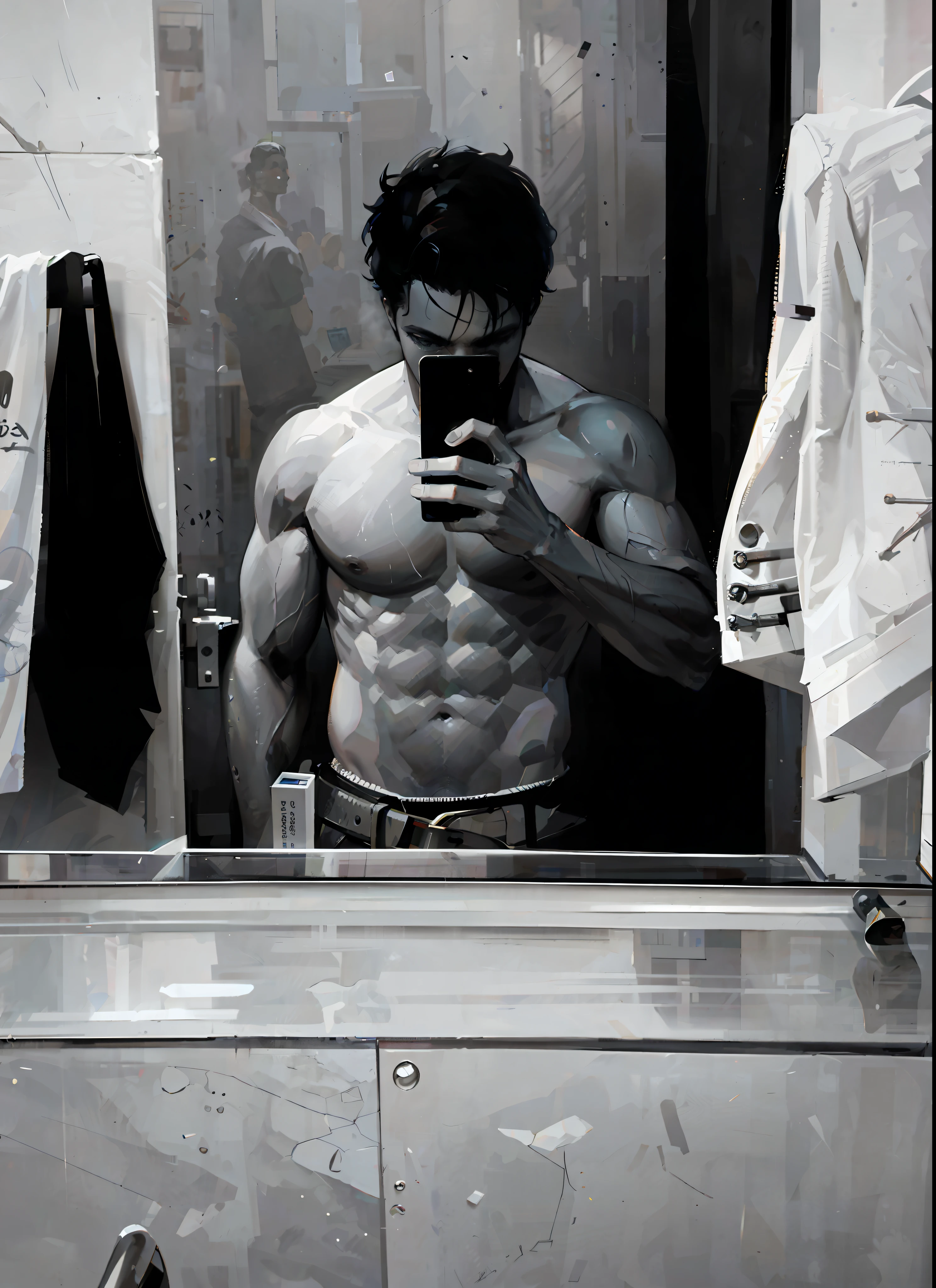 arafed man taking a picture of himself in the mirror, fit pic, [ rigidly defined abs ]!!, [ adamantly defined abs ]!!, shirtless, of a shirtless, he is 3 5 years old, with abs, slightly muscular, 2 7 years old, middle body shot, flexing, slender and muscular build, 2 3 years old --auto --s2