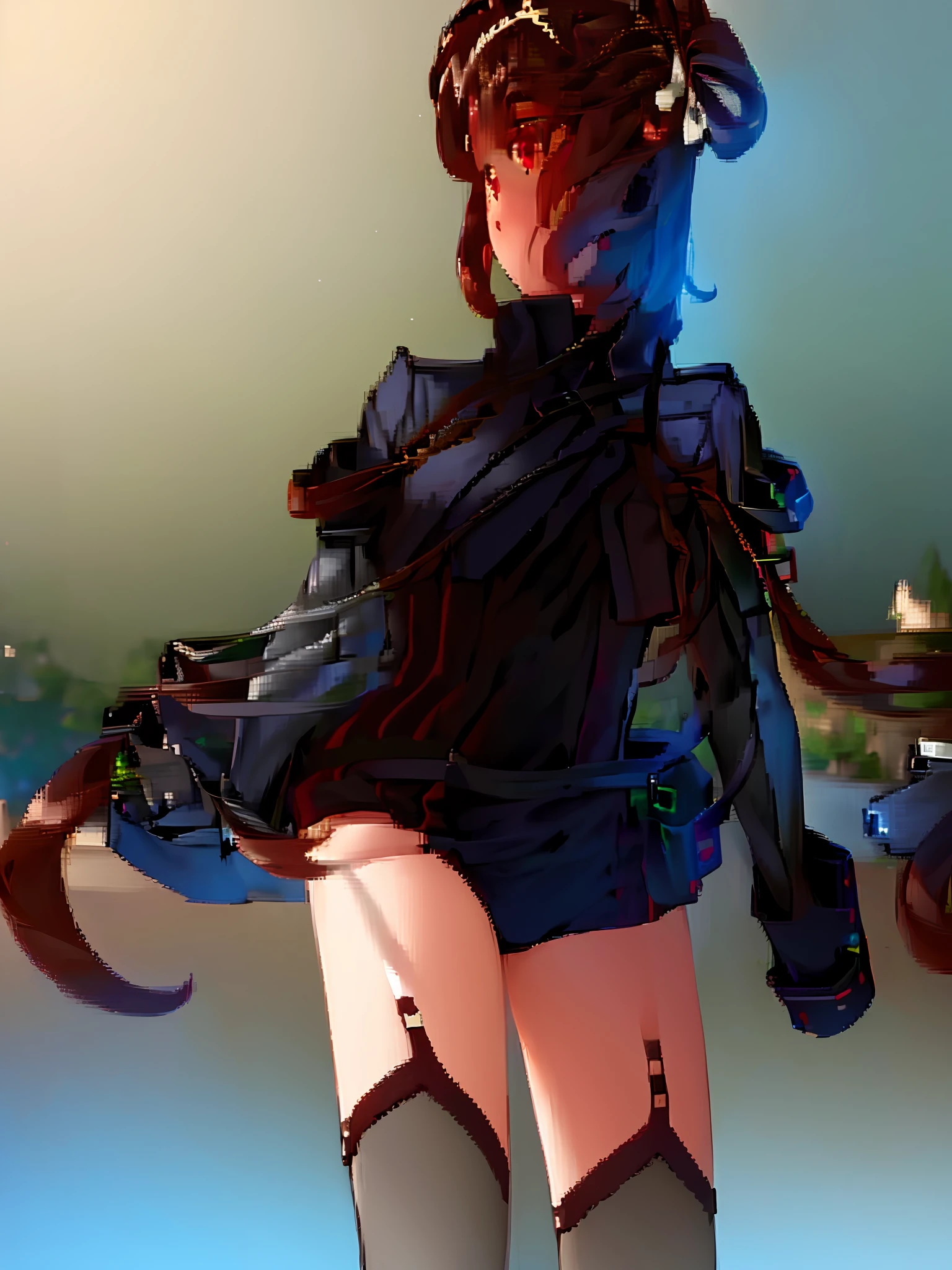 ((masterpiece,best quality)),1girl, solo,solo focus,full body, ultra-detailed ,( beautiful woman ),(idol), extremely detailed CG unity 8k wallpaper,red eyes, brown hair , black thighhighs ,outdoors,forest, tree,on grass, depth of field, natural light,