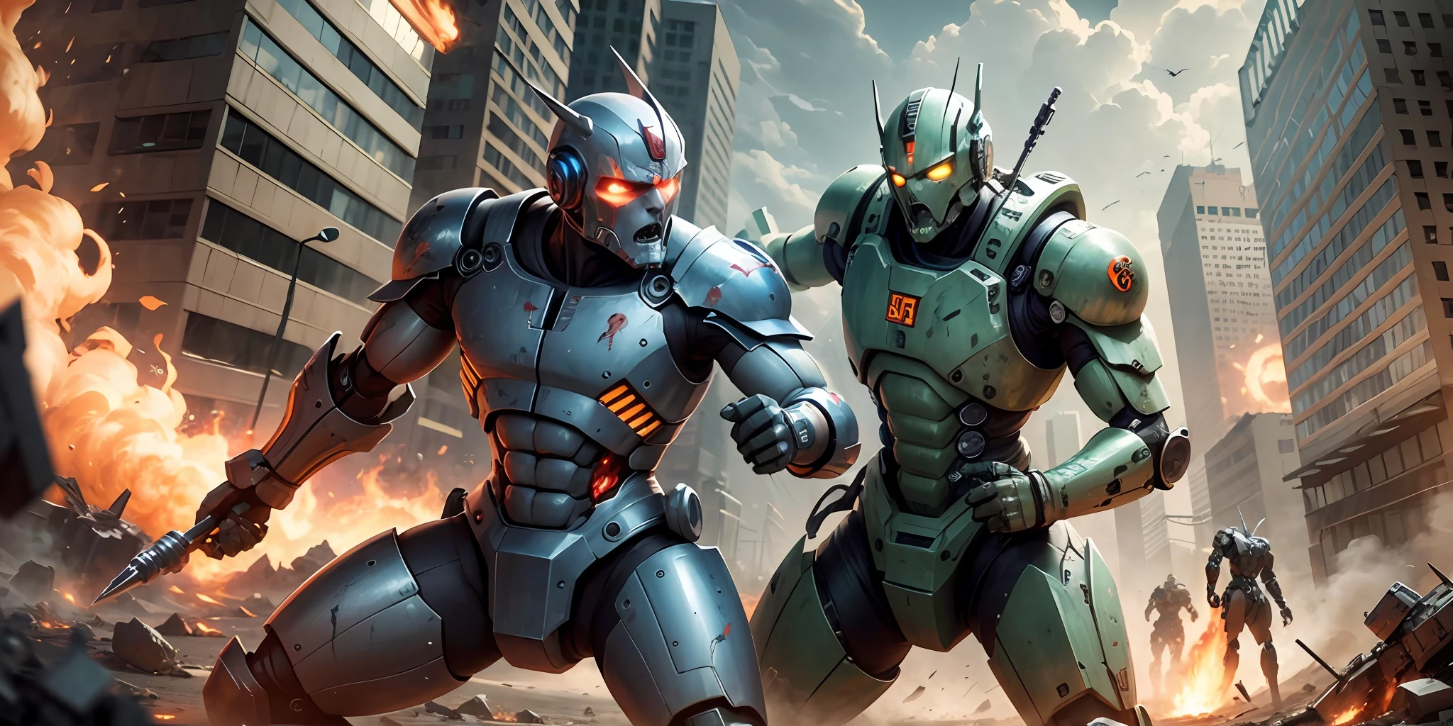 Robots and humans fighting to the death, apocalyptic art, epic battles, screams, pain, anger, kicks, punches, chaos. --auto --s2
