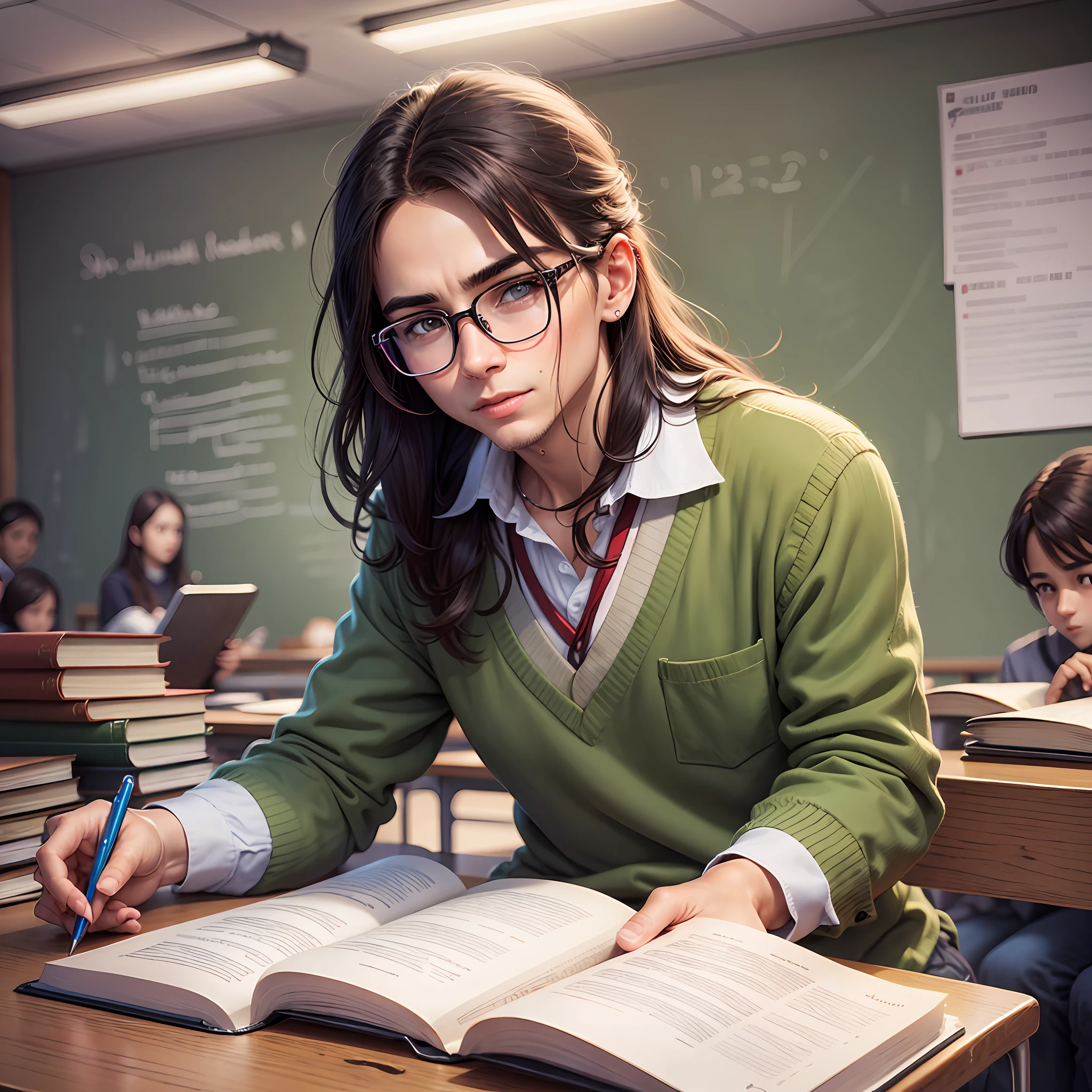 a teacher teaching his students with a legal book in hand --auto --s2
