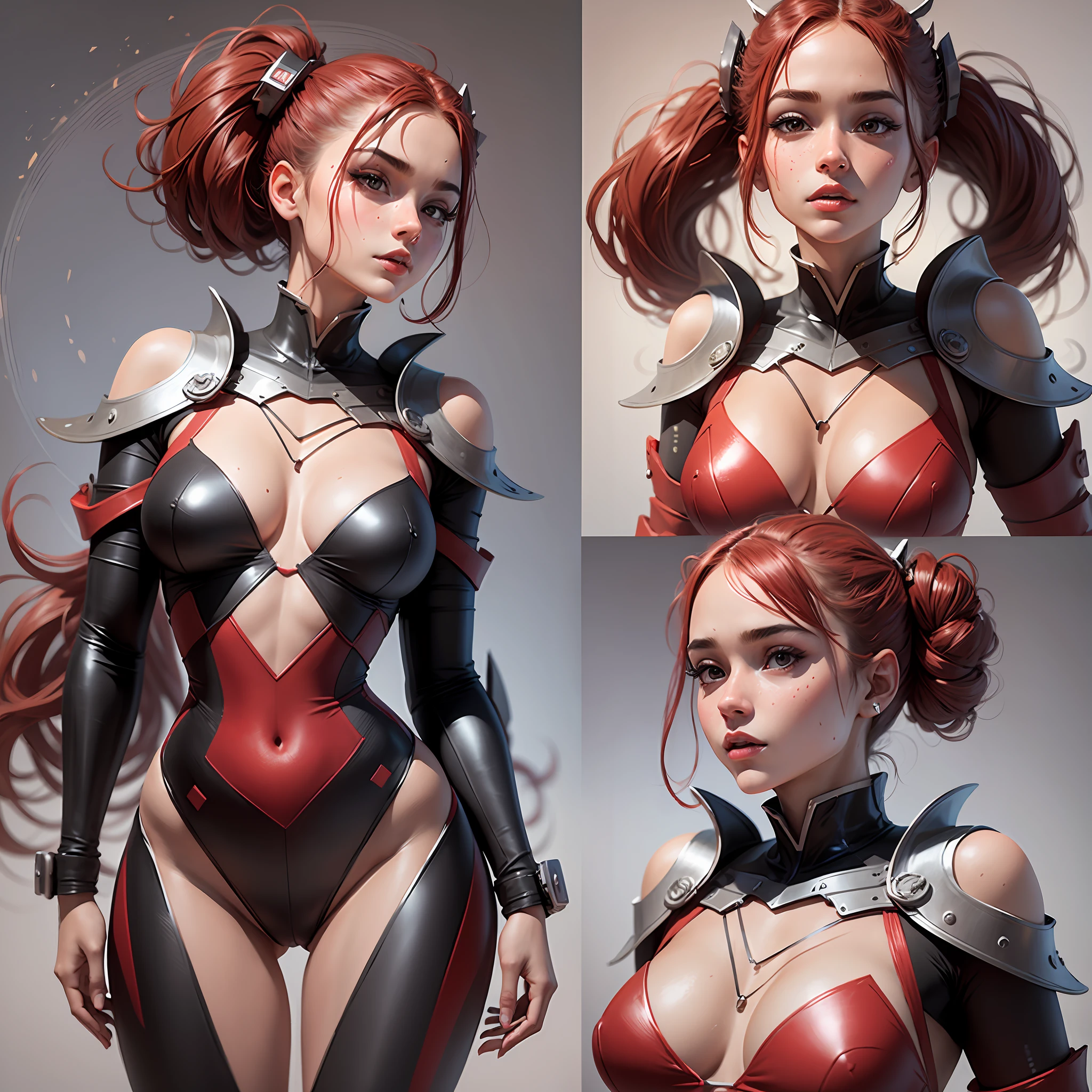 An 18 year old woman, 3d design, red costume, three views --auto --s2
