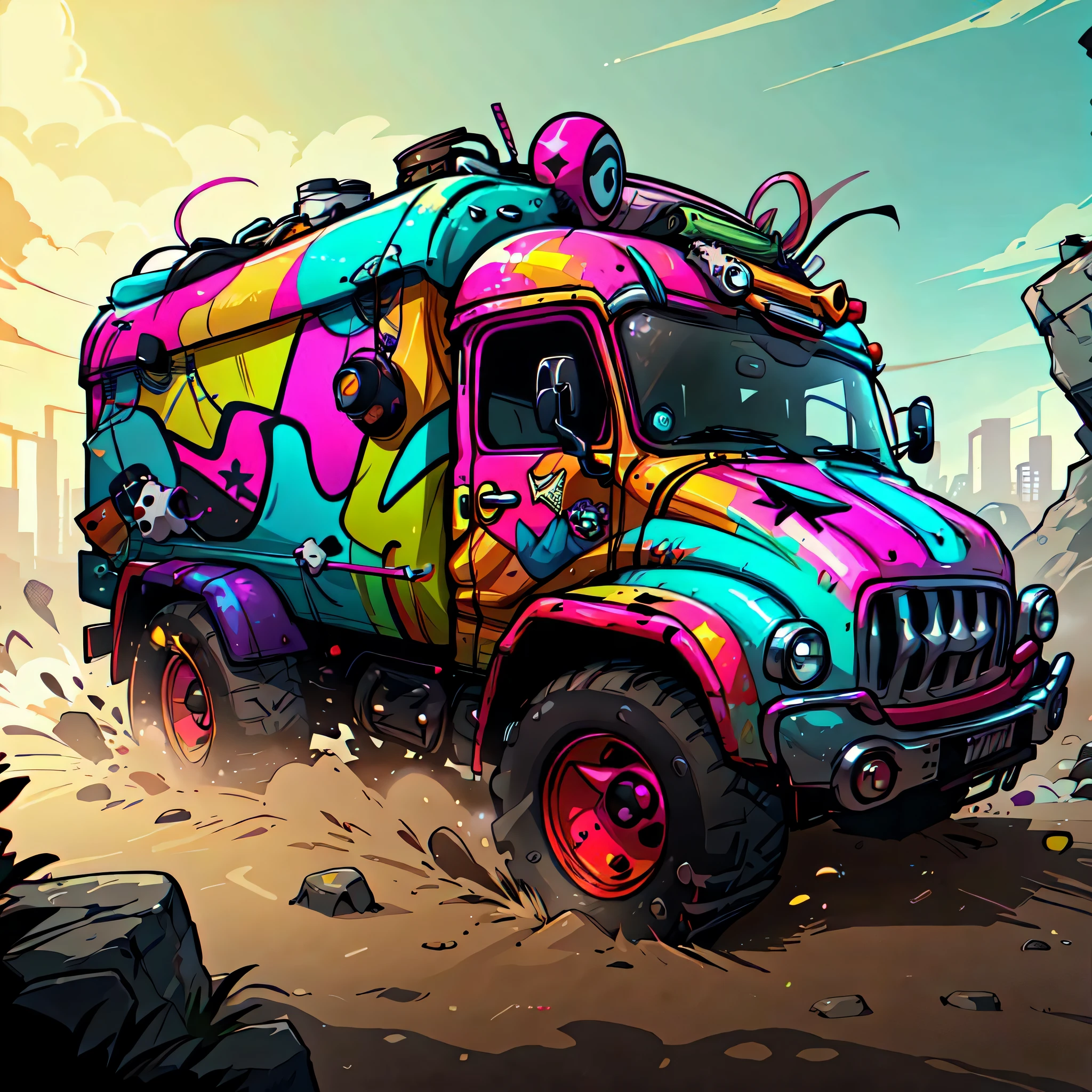 PunkPunkAI colorful
truck , cluttered environment