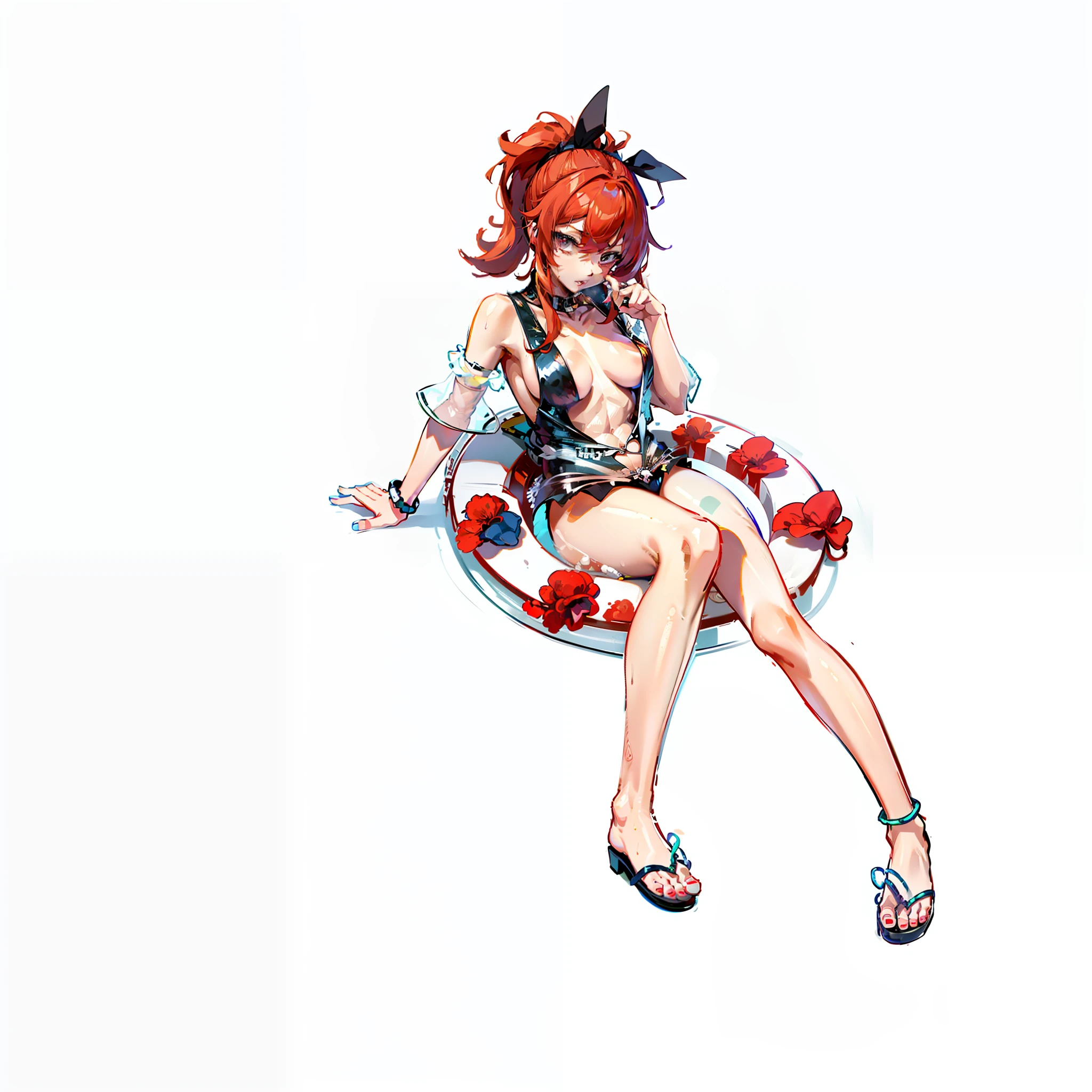 anime girl in a bikini, anime style 4 k, (anime girl), badass anime 8 k, best anime 4k konachan wallpaper, anime style character, top rated on pixiv, seductive anime girl, anime style. 8k, anime girl, an anime girl, anime artstyle, red hair, visible red hair (Best quality, 4k, Masterpiece :1.3), beautiful woman, hyper realistic, 1girl, (droopy breasts, attractive body :1.2), sit-ups :1.1, short red hair: 1.1, (wet rainy, wet by rain, wet body :1.2), ultra-detailed face, detailed lips, detailed eyes, double eyelid, naked, nipple_outline, sensual low-necked dress, open neckline, hanging breasts, side pose, visible curves, pool party, poolside, silver transparent mantle,sunglasses, muscular turned leg, nipple visible, revealing clothing [ 4 k digital art ]!!