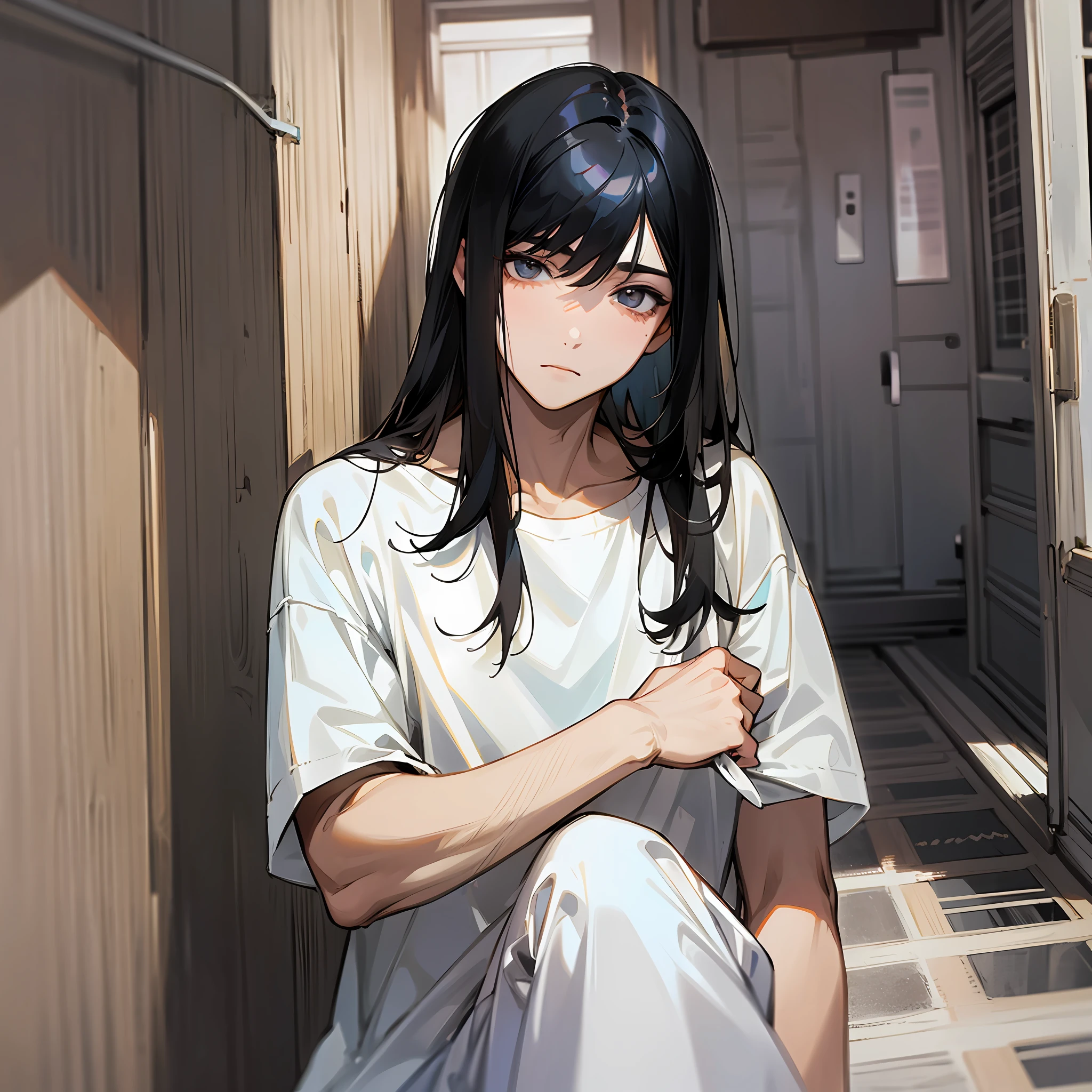BOY black hair straight hair adolescent white skin --auto --s2