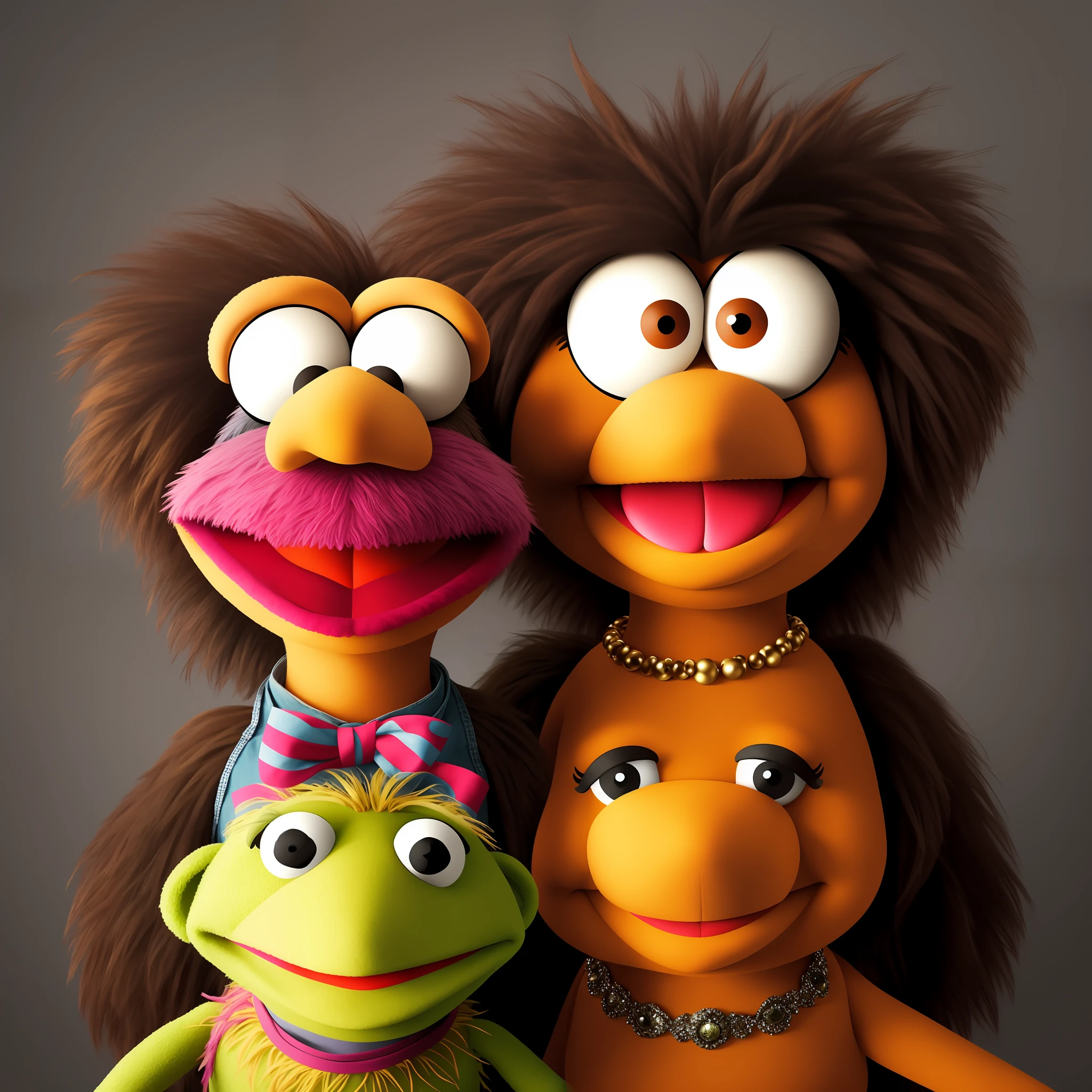 Realistic Muppet, Big Eyes, Smiling, Photorealistic, High Quality