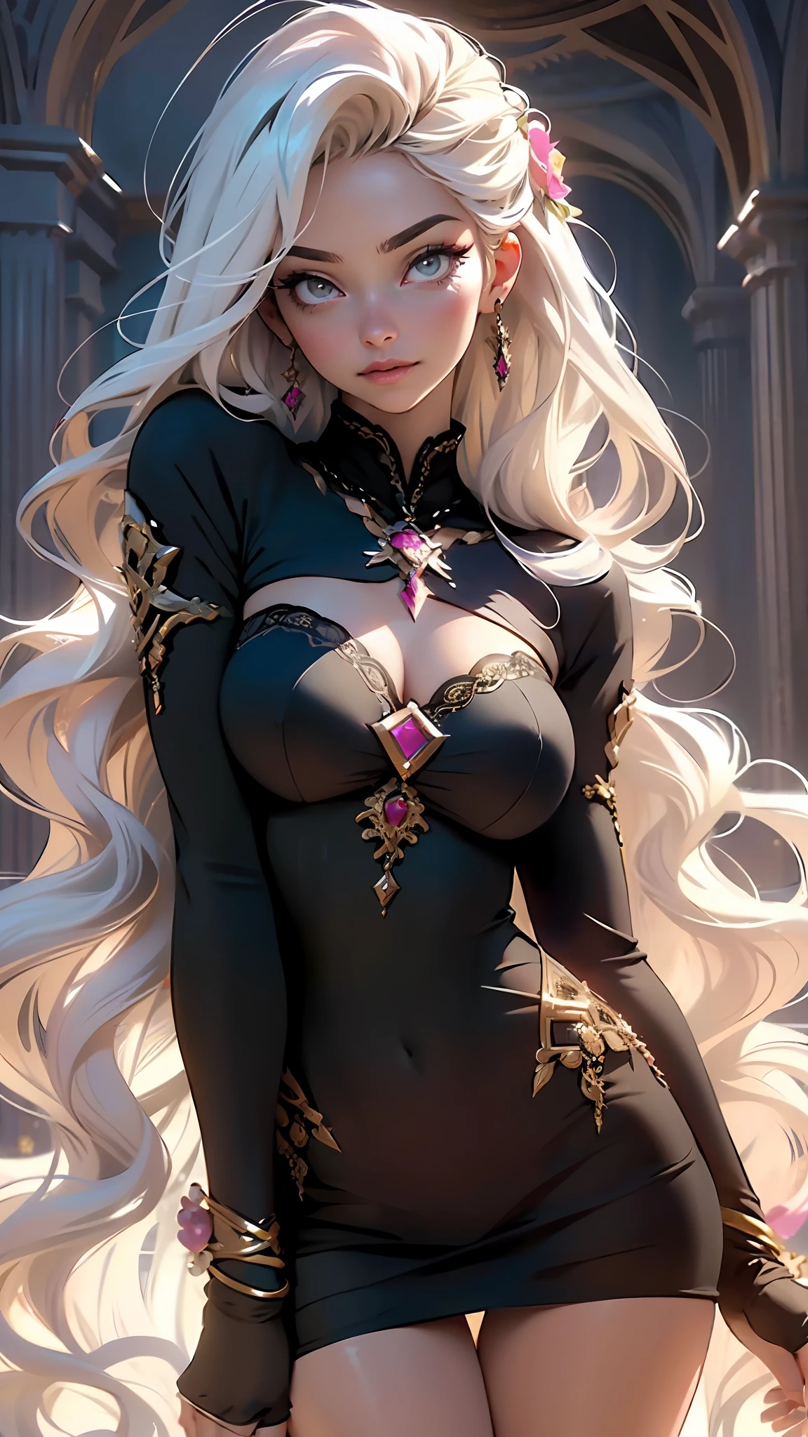 (((multicolored hair, [white hair])))), ultra realistic 8k CG, perfect face, flawless, clean, masterpiece, professional artwork, famous art, cinematic lighting, cinematic flower, perfect face, beautiful face, beautiful eyes, (((perfect female body, narrow waist))), beautiful queen, royal, divine, goddess, (royal palace), fantasy, dreamlike, unreal, science fiction, (huge breasts), beautiful clothes, lace, lace trim, lace legwear,  nsfw, breasts out, absurdly long hair, very long hair, (rich: 1.4), prestige, luxury, jewelry, diamond, gold, pearl, gem, sapphire, ruby, emerald, intricate detail, delicate pattern, sexy, charming, seductive, seductive, erotic, charming, hair ornament, necklace, earrings, bracelet, armband, looking at the viewer,