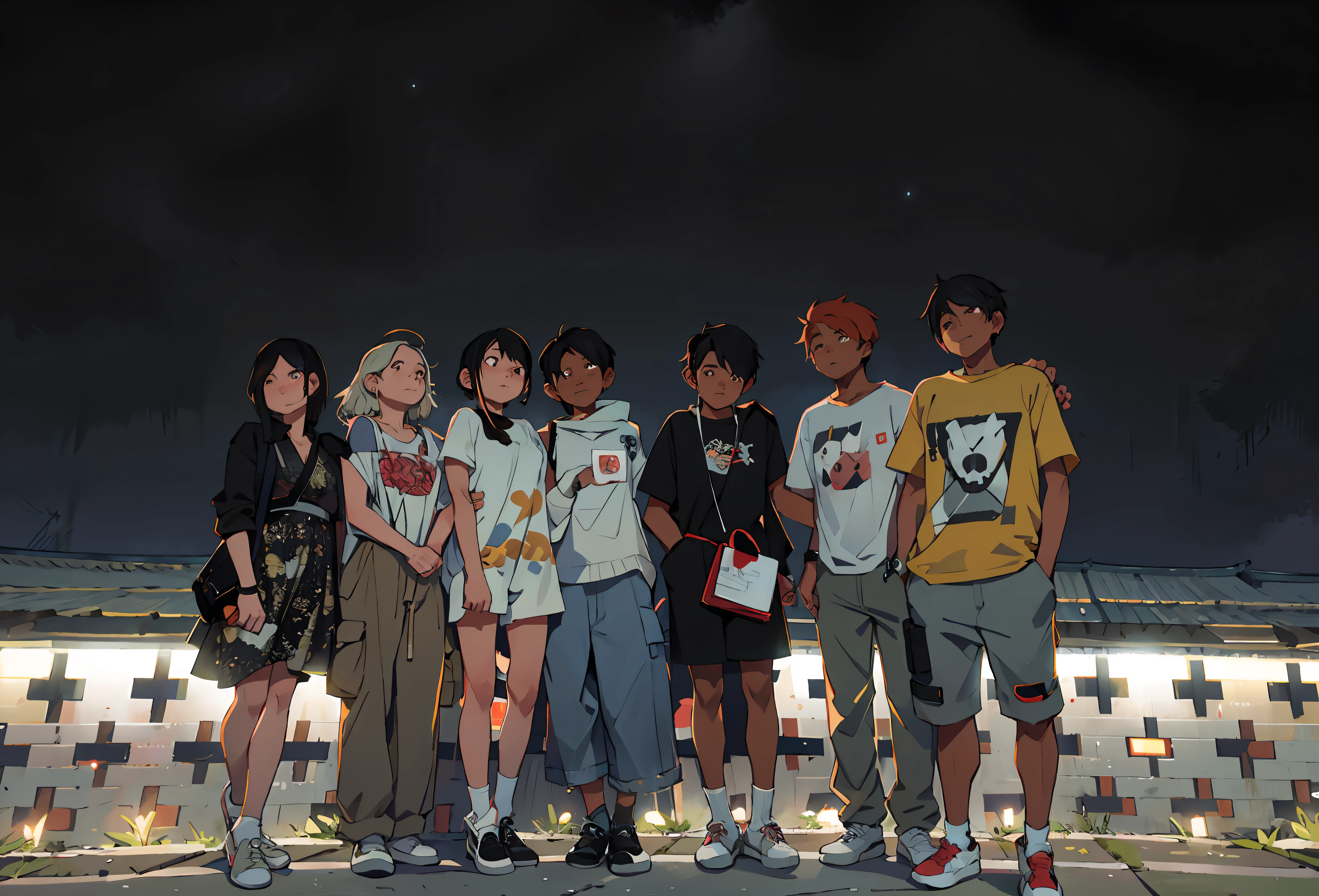 several people standing on a bridge at night with a dark sky, taken with canon 8 0 d, summer night, taken with canon eos 5 d, on rooftop tokyo night, all from the group nct, taken with canon eos 5 d mark iv, h. u. d, taken with a canon eos 5 d, taken with a canon eos 5d, on rooftop