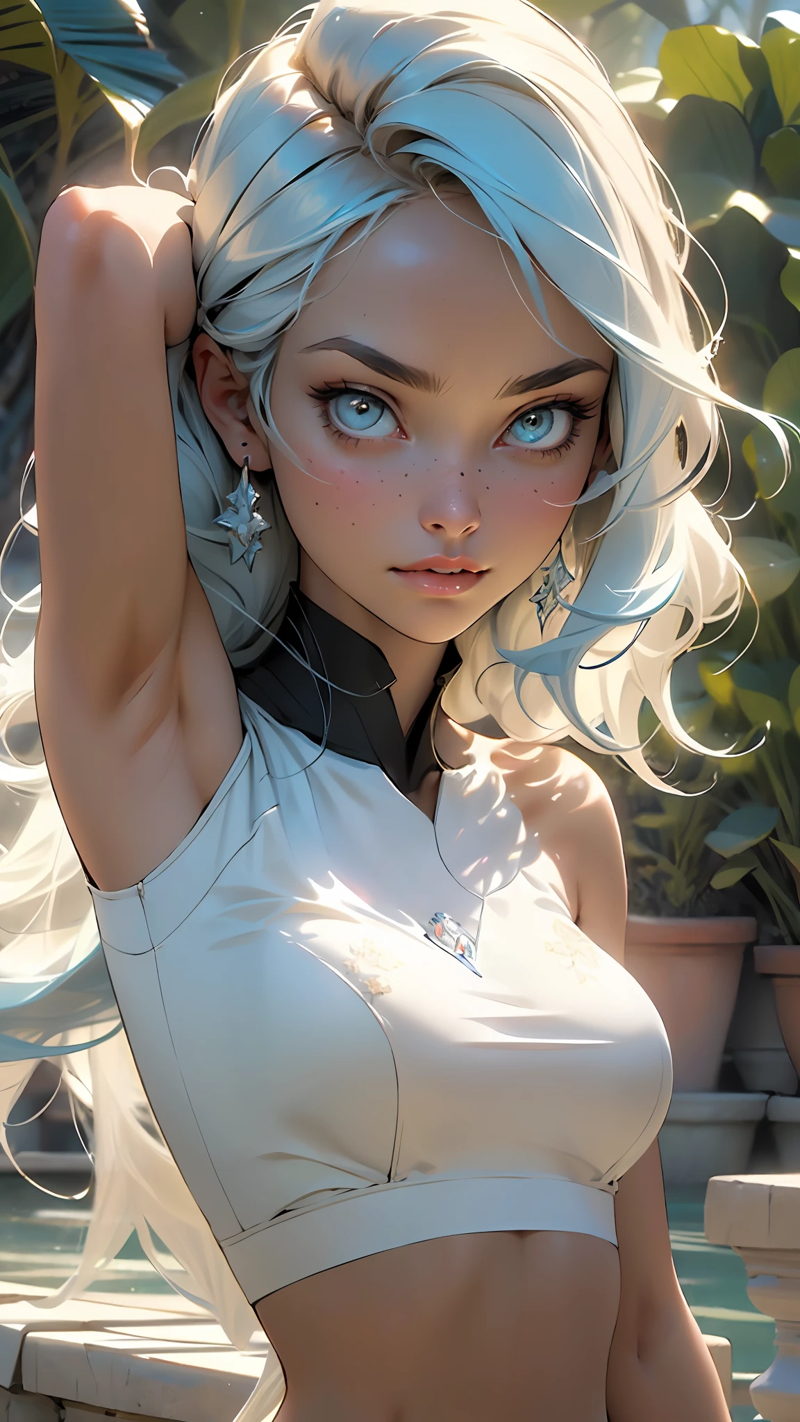 masterpiece, best quality, high quality, high definition, high quality texture, high quality shadow, high detail, beautiful detailed, finely detailed, extremely detailed cg, detailed texture, a realistic representation of the face, realistic, colorful, delicate, cinematic light, side lighting, Lens Flare, ray tracing, sharp focus, (1girl, __focus__:1.3), (intricate details, makeup, PureErosFace_V1:0.5), (beautiful delicate face detailed, Beautiful detailed delicate eyes, a face of perfect proportion, detailed high skin, detailed skin, best ratio four fingers and a thumb, arms under the chest, wide hips, smooth midriff, slim and thin, fashion regatta, light blue hair: 1.3), location of the bar
