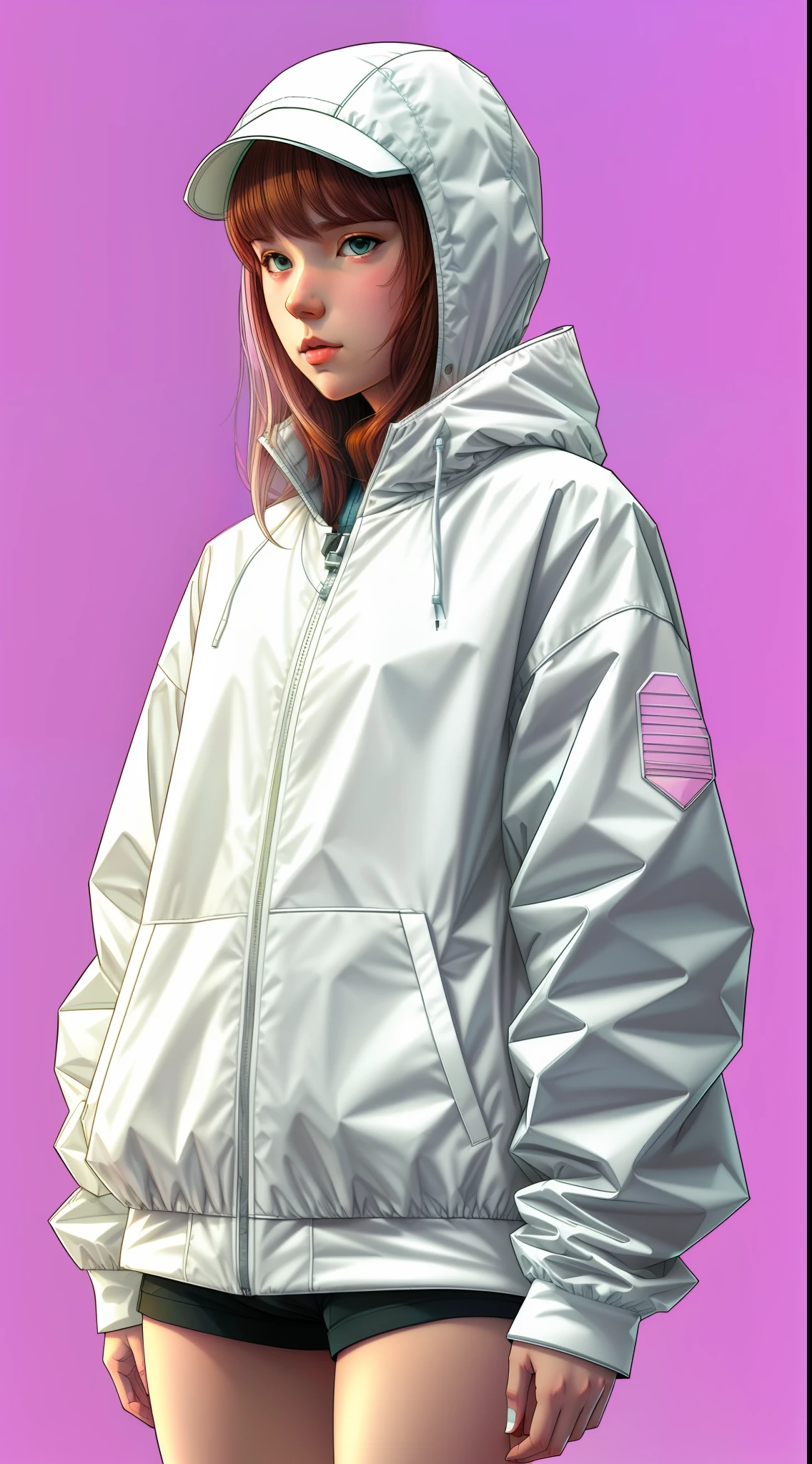 white,totally white,pastel colors,hachures,1girl with techwear clothes,sexy,papercute background, art by Moebius