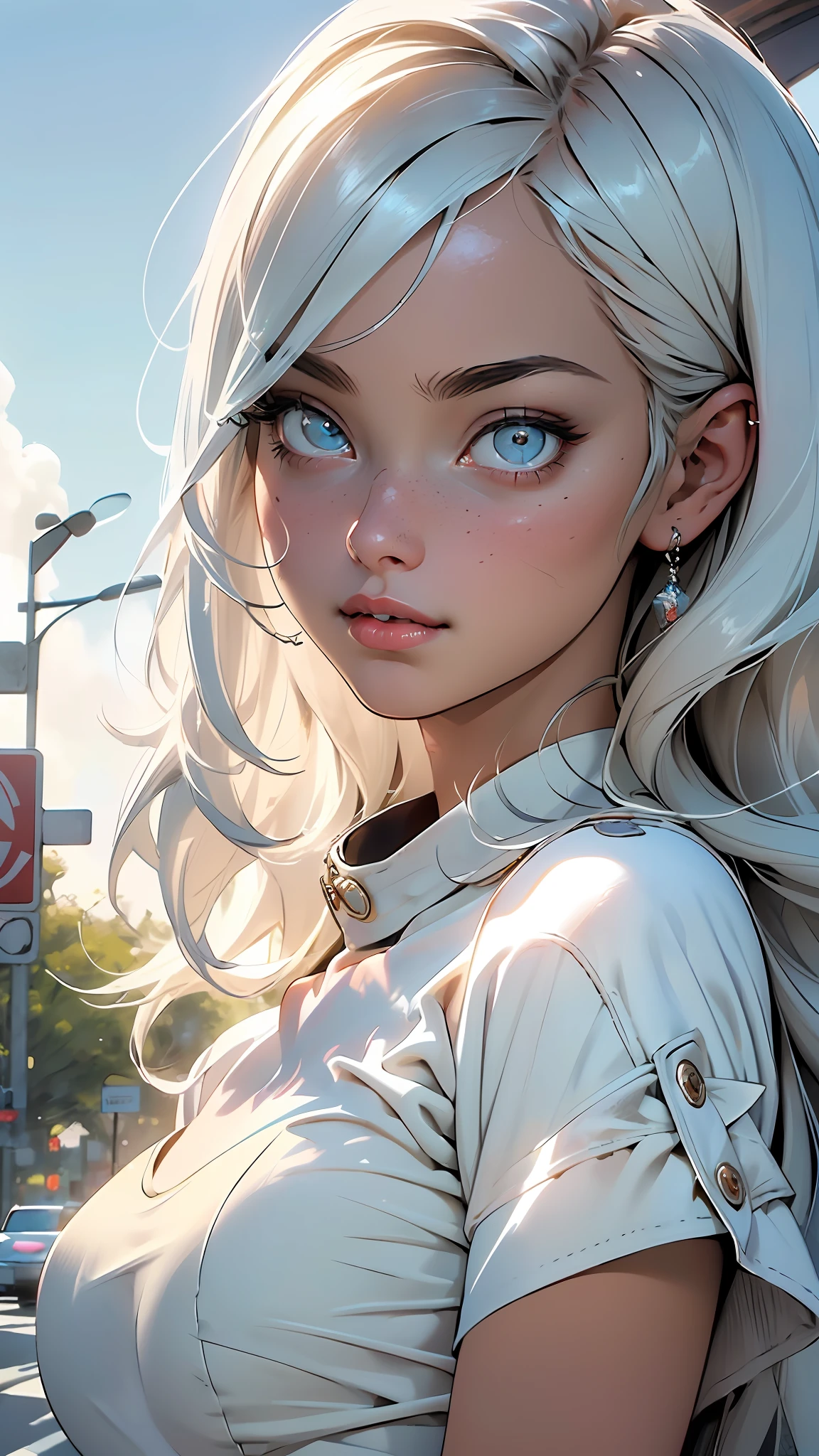 (Best Quality, Masterpiece), Best Quality, High Resolution, Masterpiece, Best Detail, 8k, Close Up, Realistic, 35mm, Intricate Detail, HDR, Intricate Detail, Ultra Detail, Natural Skin Texture, Surrealism, Sharp, Best Quality, High Resolution, (One Girl: 1.6), (lora:RussianDoll: 0.4), (Lora:TaiwanDoll: 0.4), (Best Quality, 8k, Masterpiece: 1.3), Highly detailed face and skin texture, detailed eyes, Double eyelids, bleached skin, long hair split edges, (round face: 1.4), blue sky, white clouds, road, sea, (behino shape) shooting angle, add to its charm.