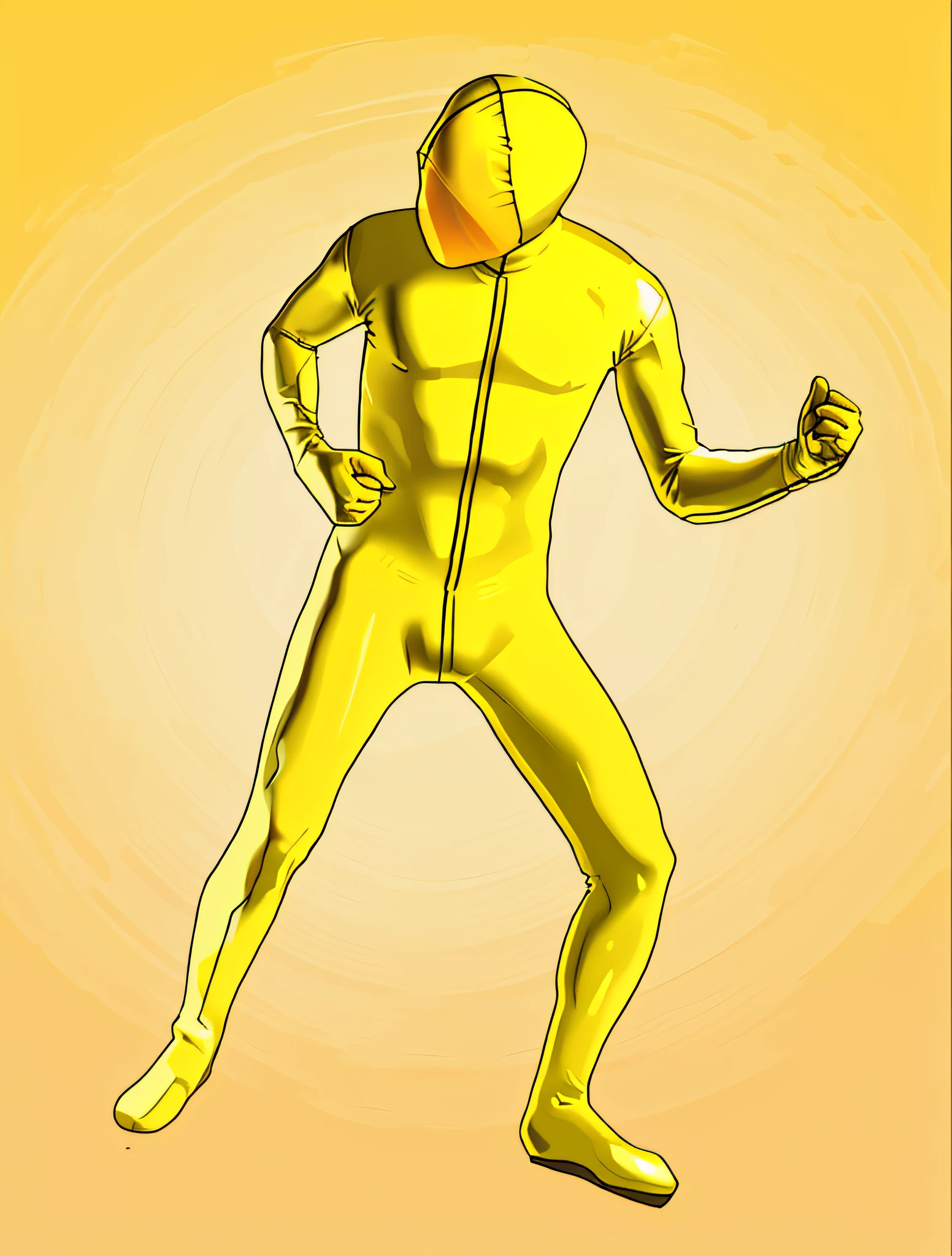Man in yellow bodysuit, yellow body, zentai suit, full bodysuit, skin tight suit, lycra costume, tight full body suit, yellow skin, yellow jumpsuit, yellow bodysuit