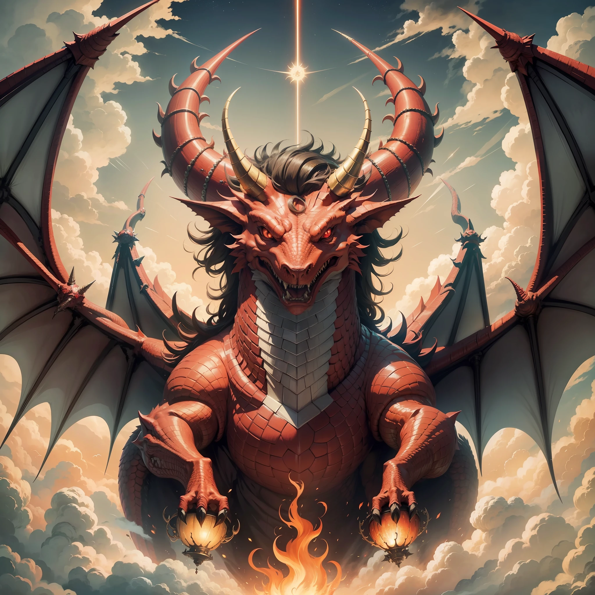 And another sign was seen in the sky, and behold, it was a great red dragon, which had seven heads and ten horns, and on its heads seven diadems.