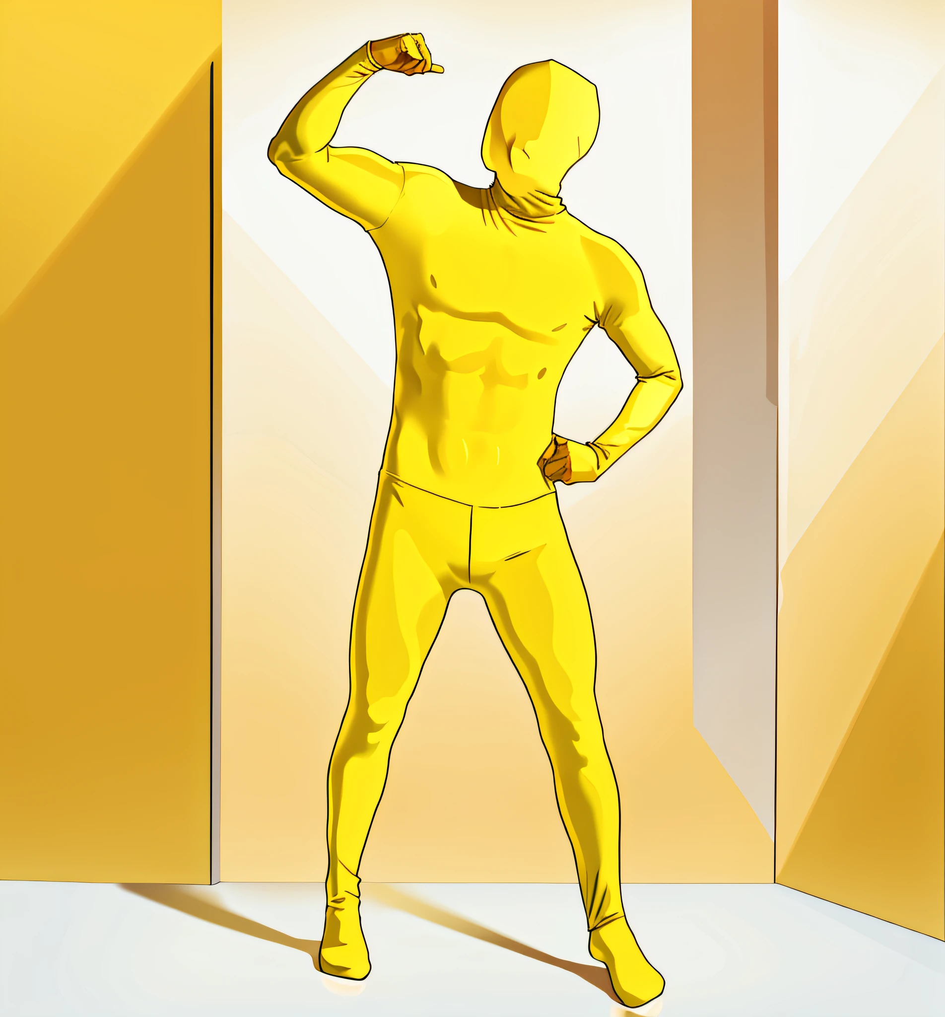 Man in yellow bodysuit, yellow body, zentai suit, full bodysuit, skin tight suit, lycra costume, tight full body suit, yellow skin, yellow jumpsuit, yellow bodysuit