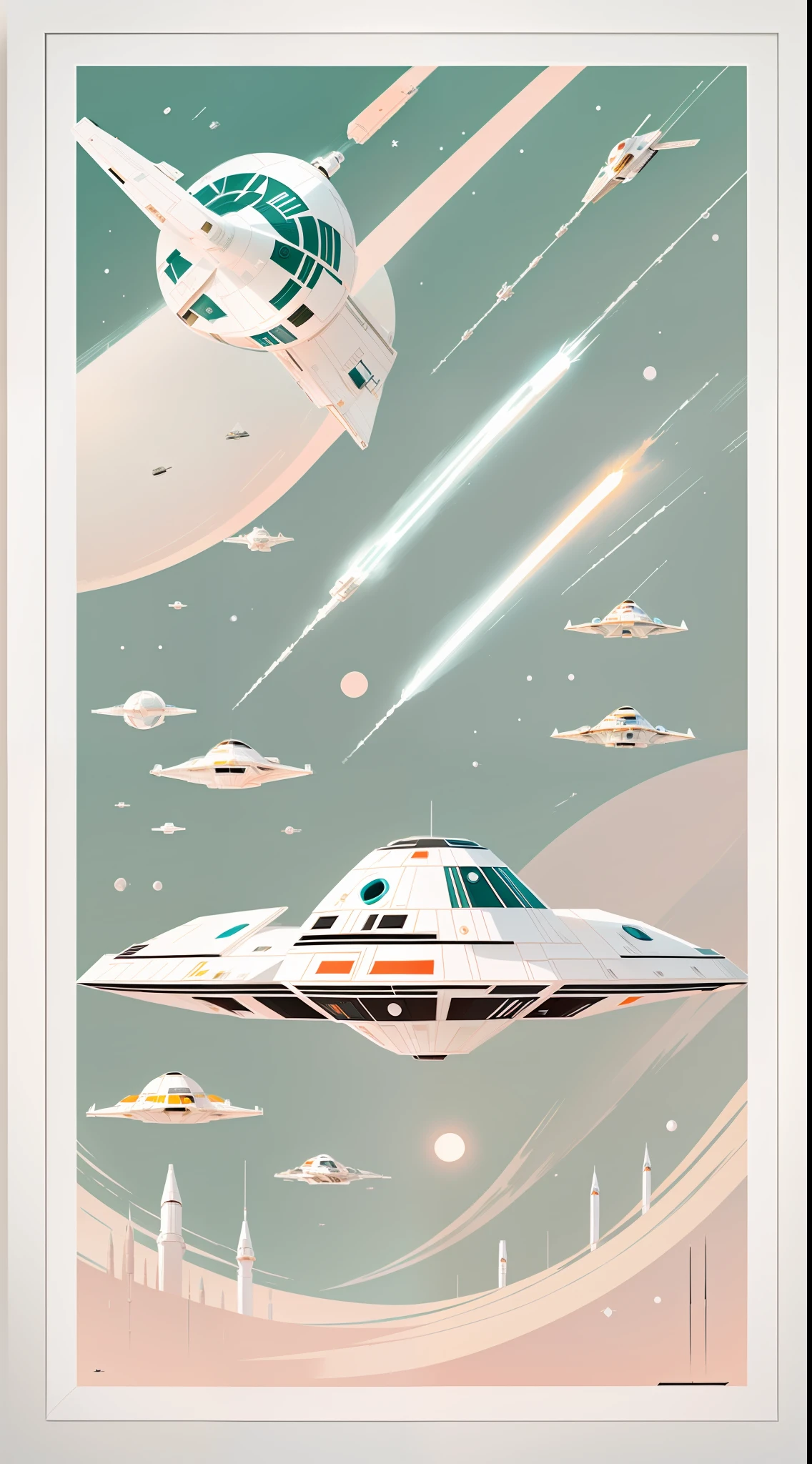 vintage,retro,white,all-white,pastel colors,hatches,star wars poster,minimalist and detailed