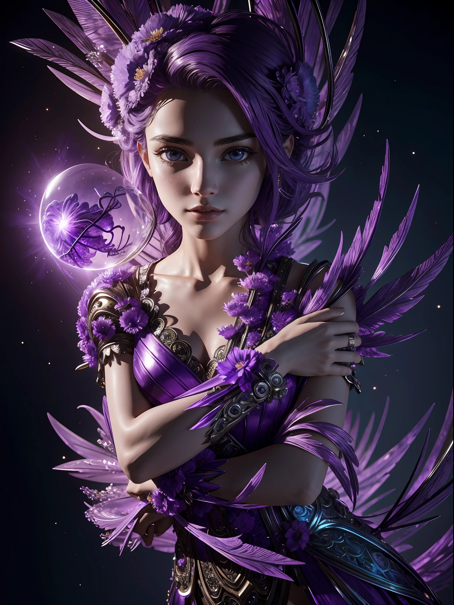 Incredible and spectacular scenes, ((high quality)), ((detailed)), ((fantasy)), "purple plasma brain, purple plasma body, realistic, best quality, 4K, flowers trapped in blisters at the top realistic, (handsome teenager and beautiful girl hugging), full body portrait", image quality (3D rendering effect) , exquisite details,