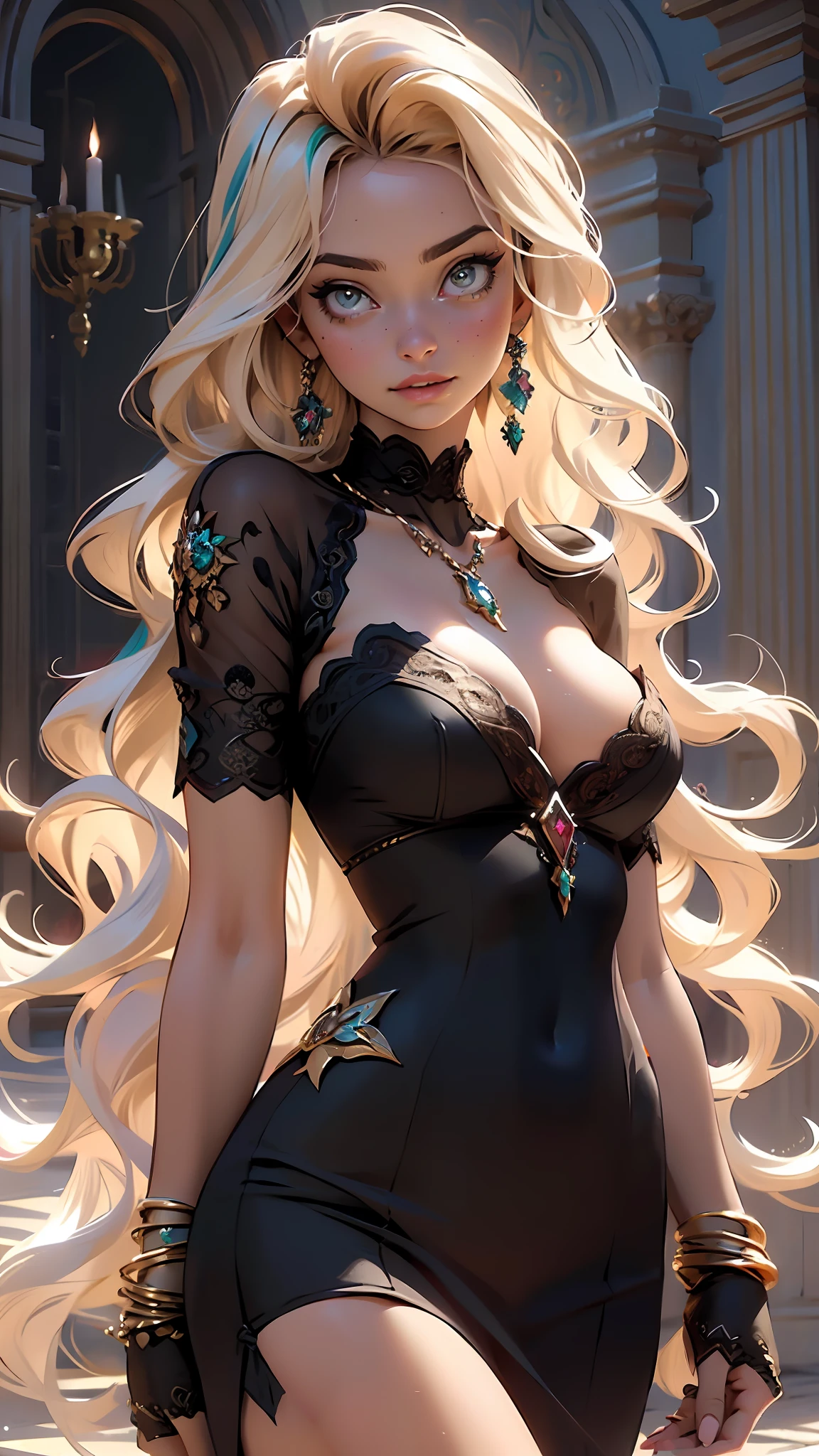 (((multicolored hair, [PERFECT REALISTIC EYES])))), ultra realistic 8k CG, perfect face, flawless, clean, masterpiece, professional artwork, famous art, cinematic lighting, cinematic flower, perfect face, beautiful face, beautiful eyes, (((perfect female body, narrow waist))), beautiful queen, royal, divine, goddess, (royal palace), fantasy, dreamlike, unreal, science fiction, (huge breasts), beautiful clothes, lace, lace trim,  lacy legwear, nsfw, breasts out, absurdly long hair, very long hair, (rich: 1.4), prestige, luxury, jewelry, diamond, gold, pearl, gem, sapphire, ruby, emerald, intricate detail, delicate pattern, sexy, charming, seductive, seductive, erotic, charming, hair ornament, necklace, earrings, bracelet, armband, looking at the viewer,