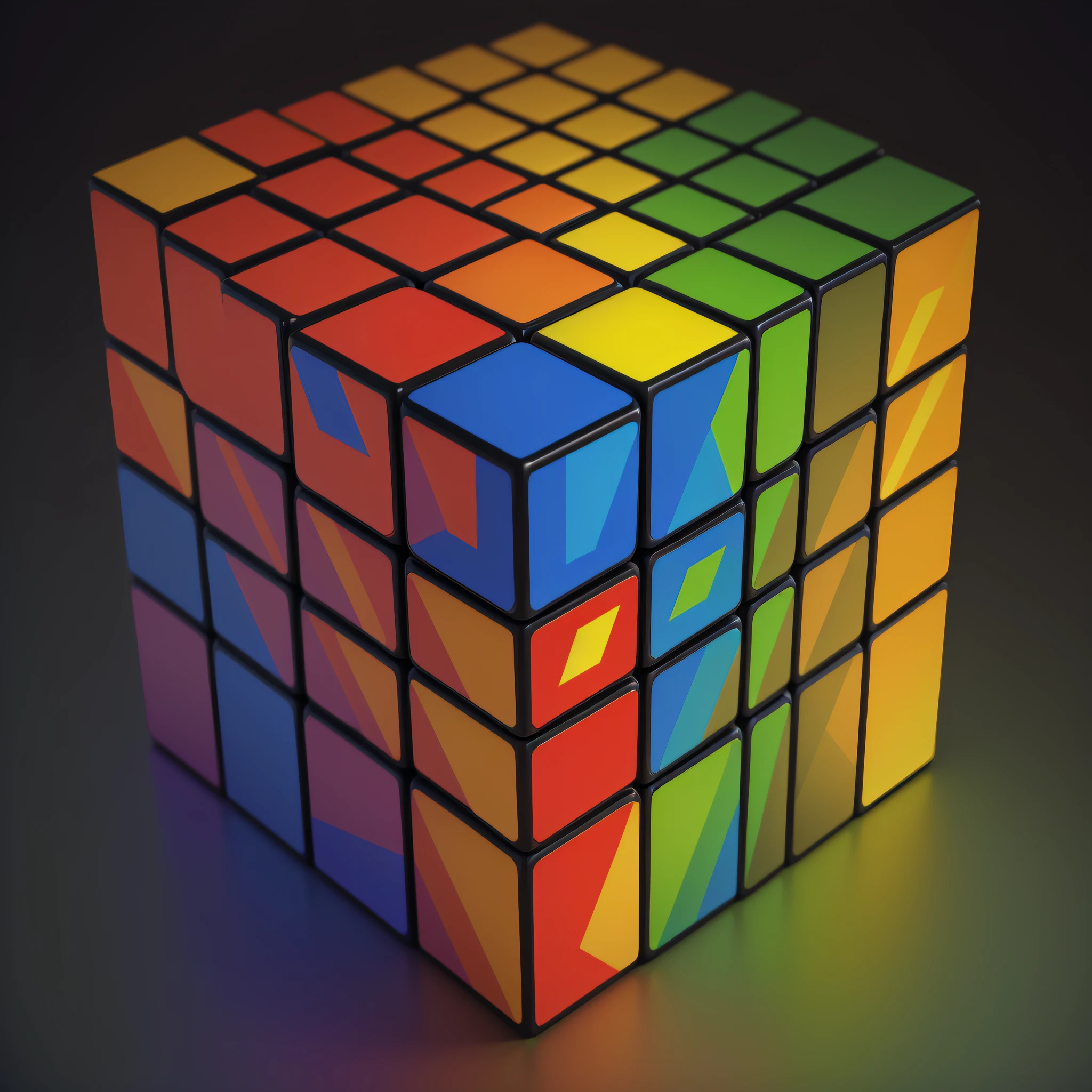 ((Masterpiece, Top Quality, Best Quality, Beauty and Aesthetics: 1.2, 32K, Masterpiece: 1.2)), a cool Rubik's cube made up of smooth colored squares. Each square has bright colors such as red, blue, yellow, and green. When you turn the cube, the cubes spin quickly in the air, forming beautiful patterns.