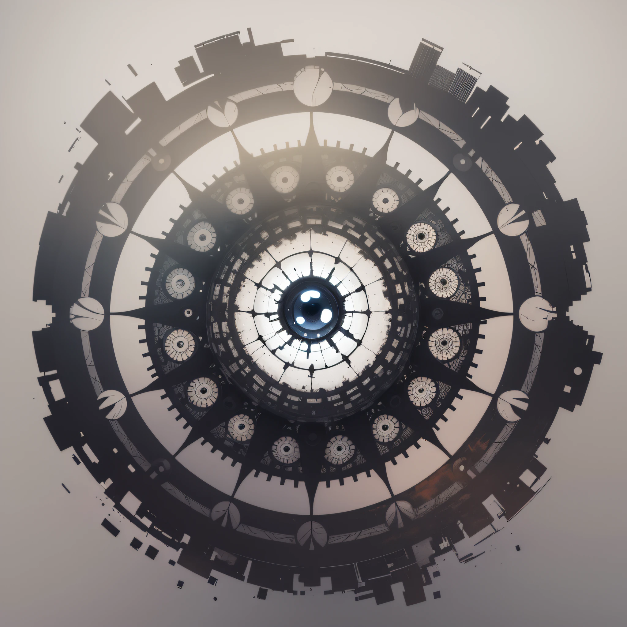 An image with abstract figures, using white background and with an abstract eye in the center. --auto --s2
