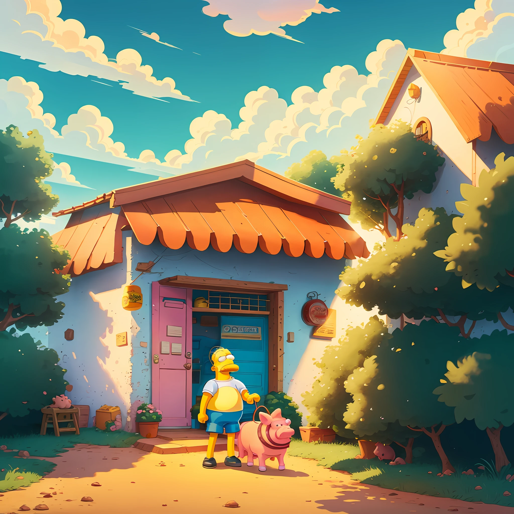 Homer Simpsons walking the pig. --auto --s2