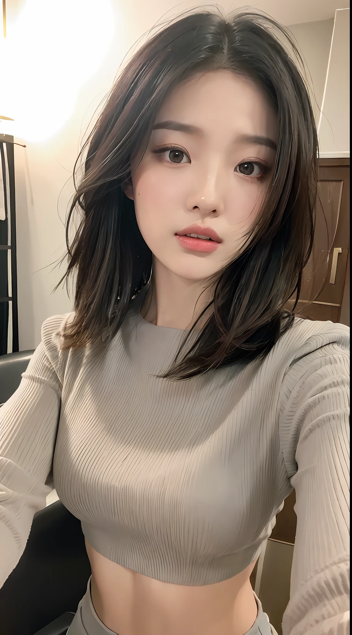 ((Best Quality, 8K, Masterpiece: 1.3)), Sharp: 1.2, Perfect Body Beauty: 1.4, Slim Abs: 1.2, ((Layered Hairstyle, :1.2)), (Good Girl Outfit: 1.1), (Indoor: 1.2), Wet: 1.5, Highly detailed face and skin texture, Detailed eyes, double eyelids, Look up at the lens,