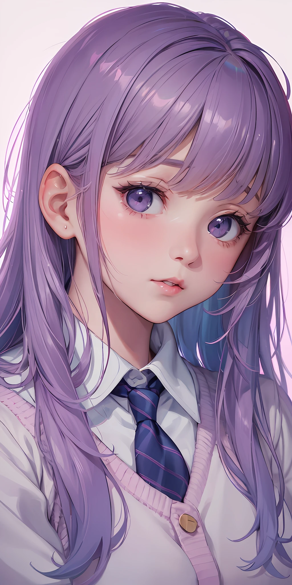 a cute , pink lips, wearing a school uniform, in the style of the soft aurorapunk color palette, an anime illustration of her face, animated gifs, hand-drawn animation, charming sketches, smooth and bright, hazy romanticism, superplane style, white background--air 1:1--niji 5--expressive style --s 50