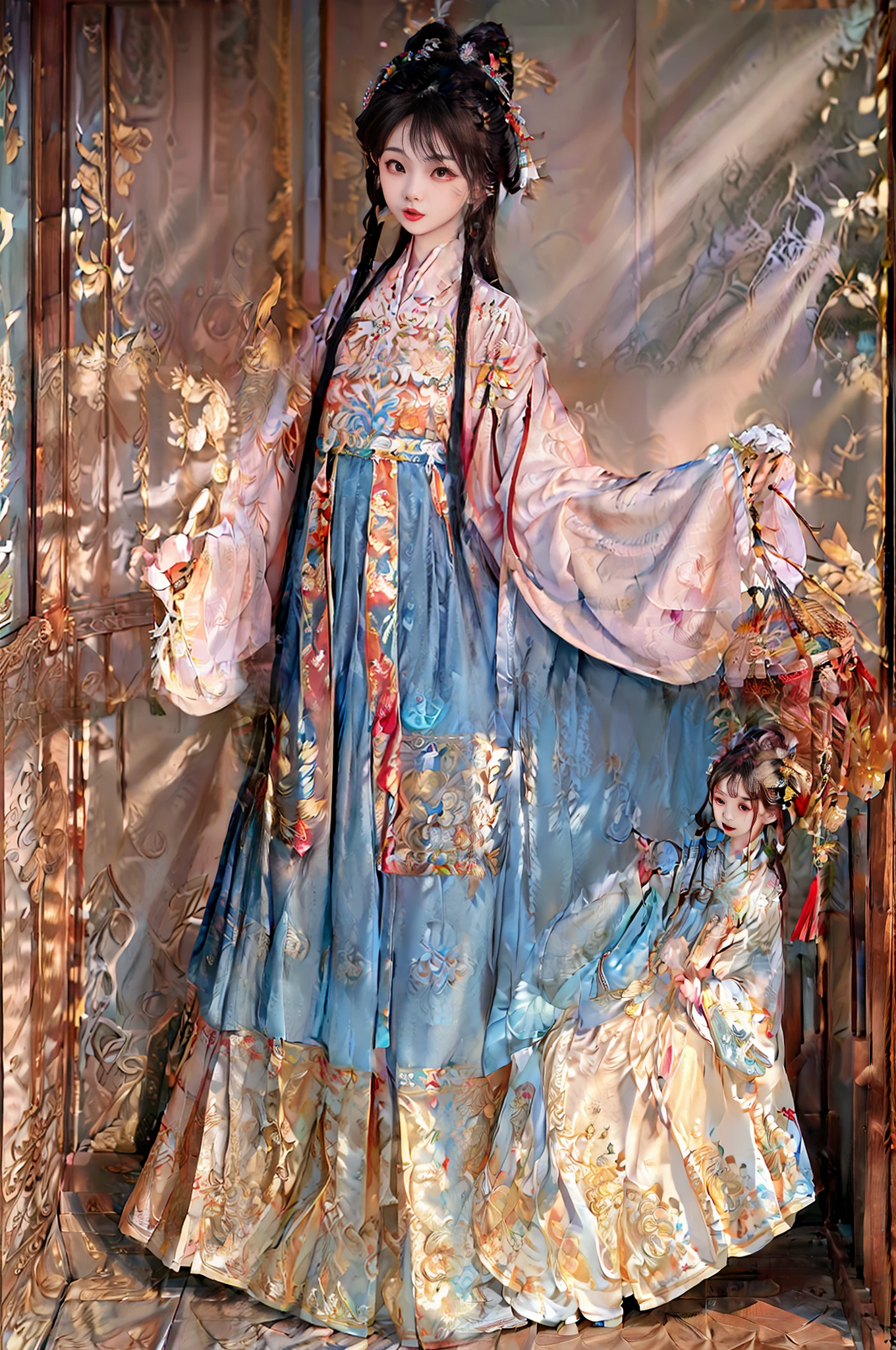 arafed image of a woman in a chinese dress standing in a temple, palace , a girl in hanfu, a beautiful fantasy empress, ancient chinese princess, inspired by Lan Ying, alice x. zhang, ancient chinese goddess, inspired by Ju Lian, inspired by Lü Ji, inspired by Ai Xuan, beautiful render of tang dynasty, inspired by Zhou Fang