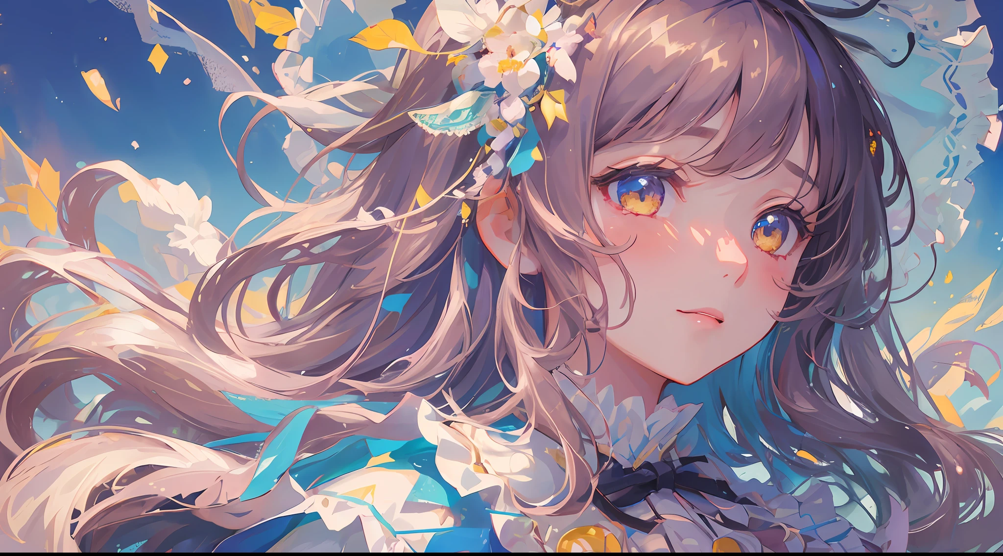 (1girl:1.2), slight blush, wavy hair, fluffy hair, capelet, lace trim, lace, frills, ta, elegant, bodice, light smile, peaceful, colorful, (winter:0.8), snow, nature, princess, royal, extremely detailed, detailed background, beautiful background, white, depth of field, cinematic lighting, Ghibli-like colours, high detail, scenery, horizon, wind, wind blow, looking at viewer, lolilothes, 8k, bokeh, award winning, (masterpiece:1.3), best quality, anatomically correct, perfect hands