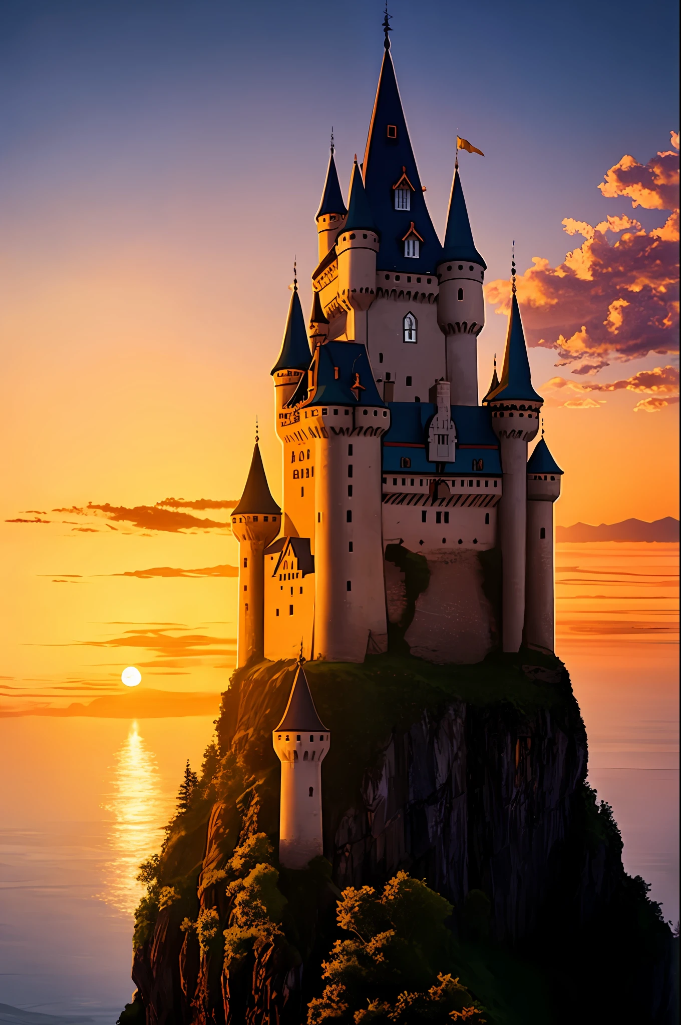 Castle in the sky Sunset 8k