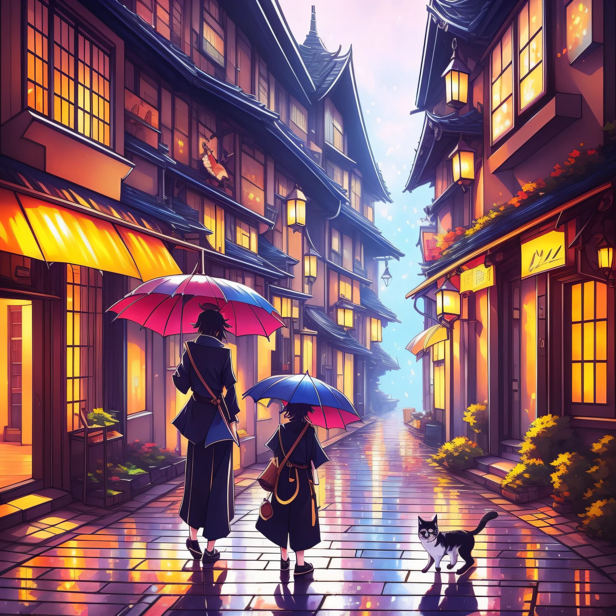 there are two pictures of a woman with an umbrella and a cat, artwork in the style of guweiz, guweiz, beautiful character painting, guweiz on artstation pixiv, guweiz on pixiv artstation, stunning anime face portrait, beautiful digital artwork, wlop rossdraws, detailed digital anime art, guweiz masterpiece