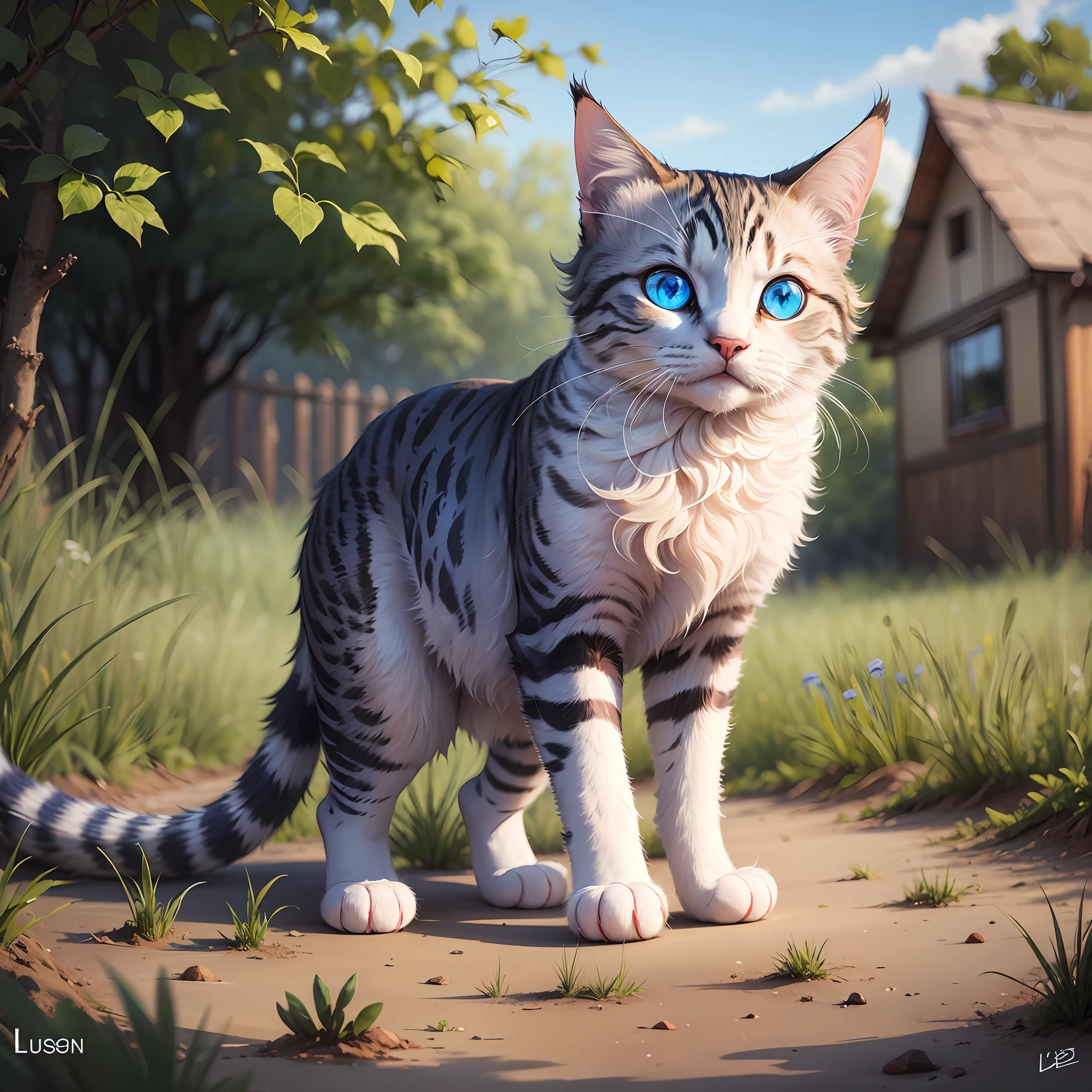 Cat, with gleaming blue eye, with lusr in the background --auto --s2