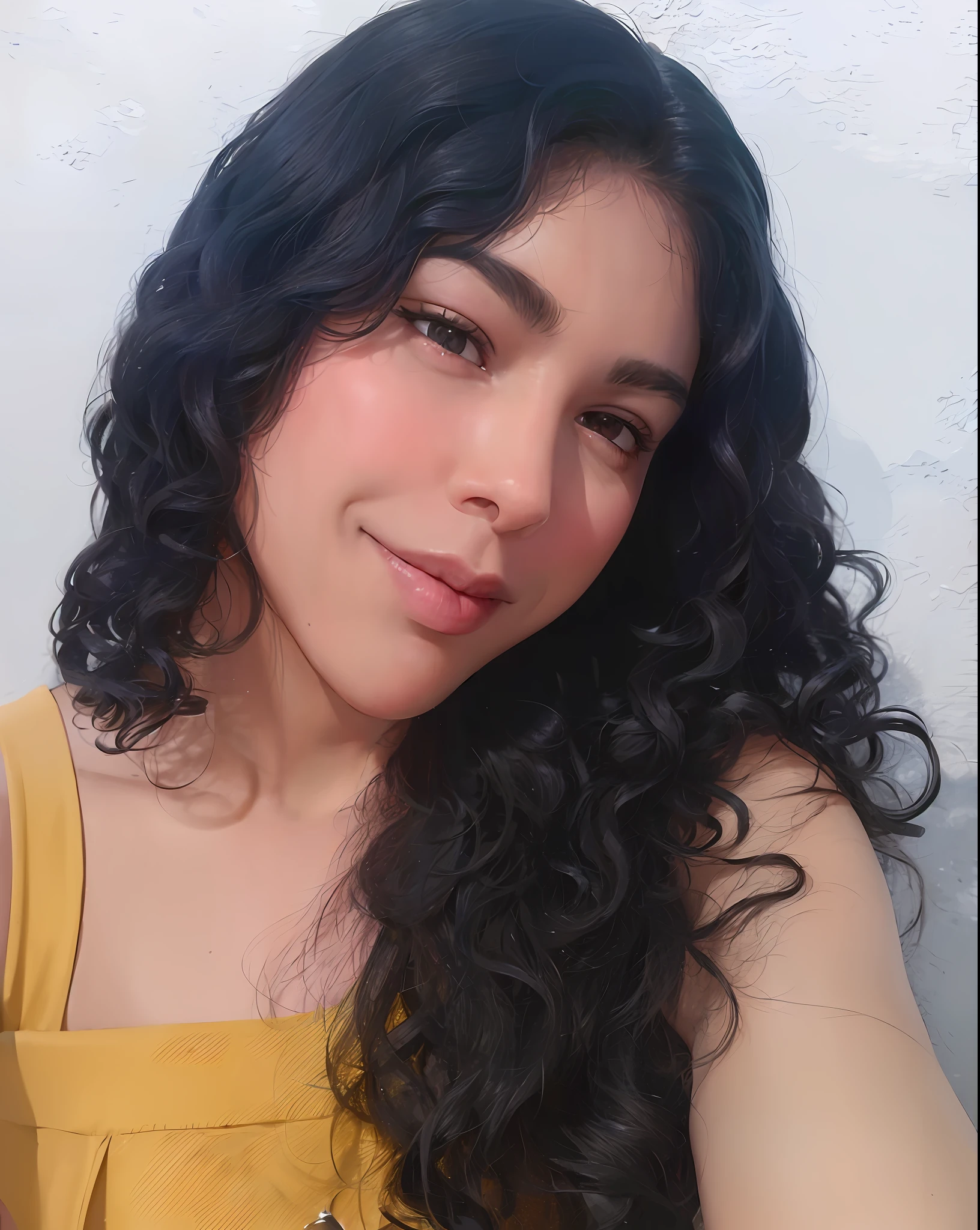 there is a woman with long black hair posing for a picture, alanis guillen, no makeup wavy hair, profile image, 30-year-old woman from cuba, selfie of a young woman, headshot profile picture, violet myers, with long curly hair, curly, young woman with long dark hair, ayahausca, fernanda suarez