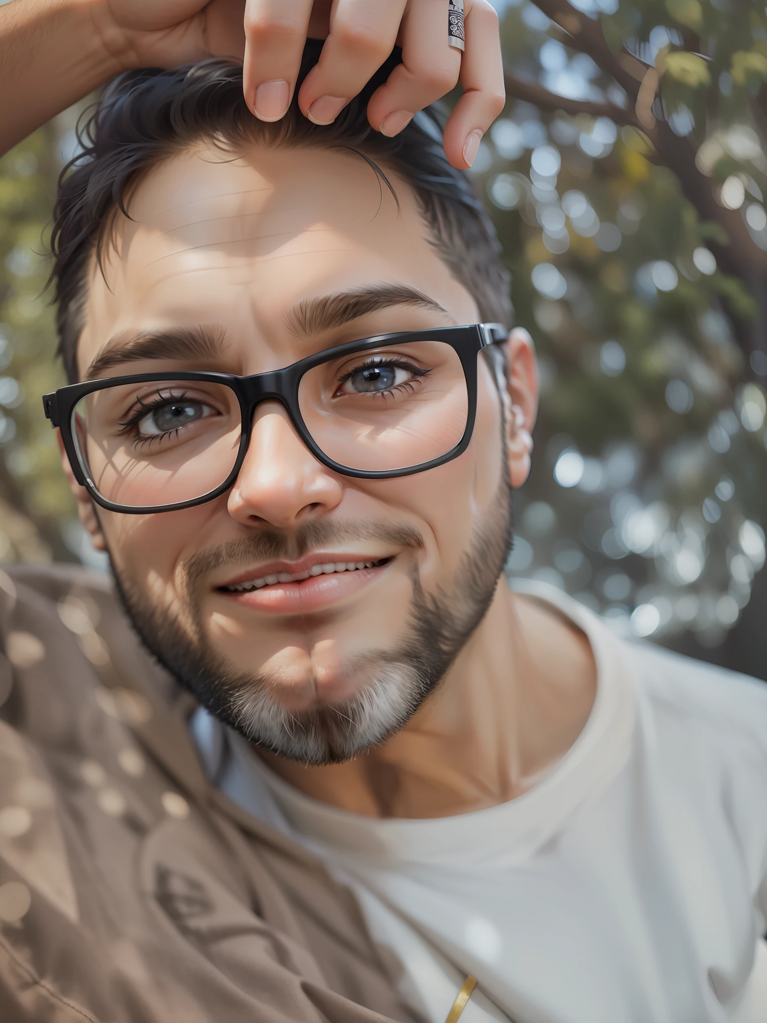 A 30-year-old man, black eyes? Lips closed.