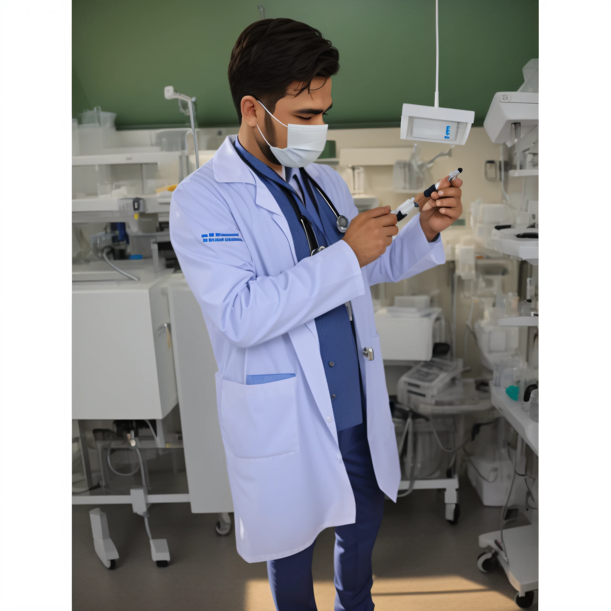 I want this doctor holding a syringe and anime-style
