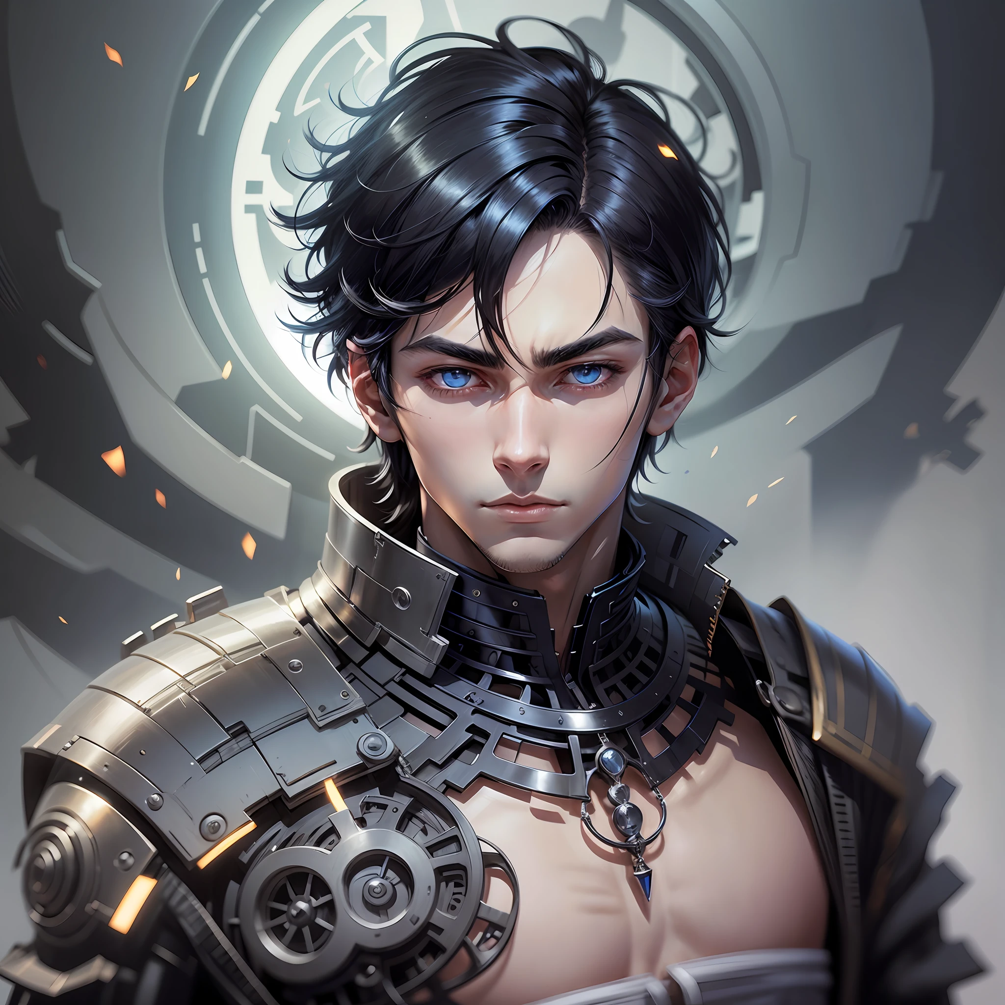 anime, male pessonage, black hair, blue eyes, seductive eyes, beautiful face, white skin, short hair reaching up to the eyebrows, ambient light, moonlight. Maximum quality. --auto --s2