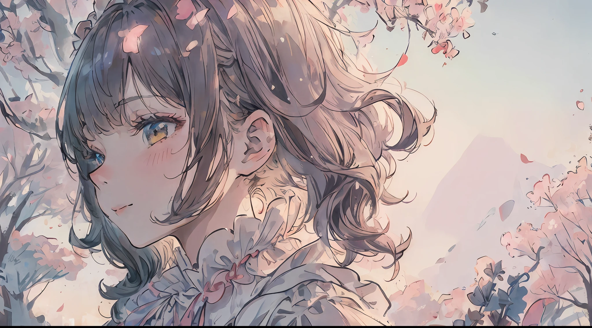 (1girl:1.2), slight blush, wavy hair, fluffy hair, capelet, lace trim, lace, frills, ta, young, (loli), elegant, bodice, light smile, peaceful, colorful, (winter:0.7), (flowers:0.7),, nature, princess, royal, extremely detailed, beautiful background, white, depth of field, cinematic lighting, Ghibli-like colours, high detail, scenery, horizon, wind, wind blow, looking at viewer, lolita ces, 8k, bokeh, award winning, (masterpiece:1.3), best quality, anatomically correct, perfect hands