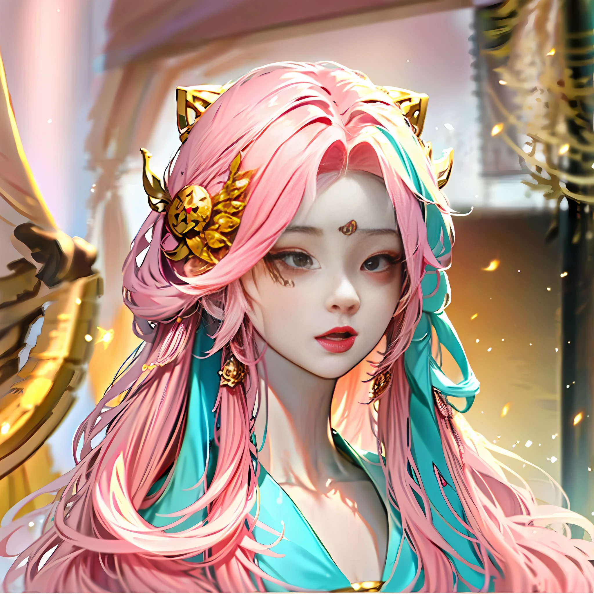 anime girl with long pink and blue hair and rainbow, beautiful fantasy anime, anime girl with long hair, anime style 4 K, anime girl with cosmic hair, beautiful anime girl, beautiful anime style, beautiful anime portrait, anime art wallpaper 8k, anime art wallpaper 4k, anime fantasy illustration, beautiful anime art style, beautiful anime art artwork, anthropomorphic, little cute cute little cute mouse, wearing elegant red hanfu, holding gold ingots in hand, The ground is full of gold coins, sik, fluffy mane, big eyes, chibi, Chinese culture, ZBrush, theatrical lighting, full-body portraiture, realism, realism, cinematic lighting, intricate details, octane rendering Unreal Engine,