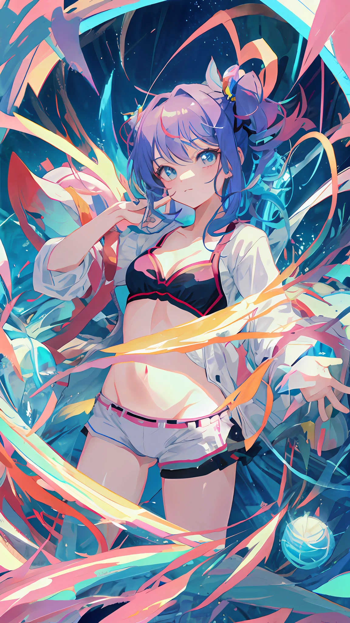 Anime girl in underwear, breasts at home