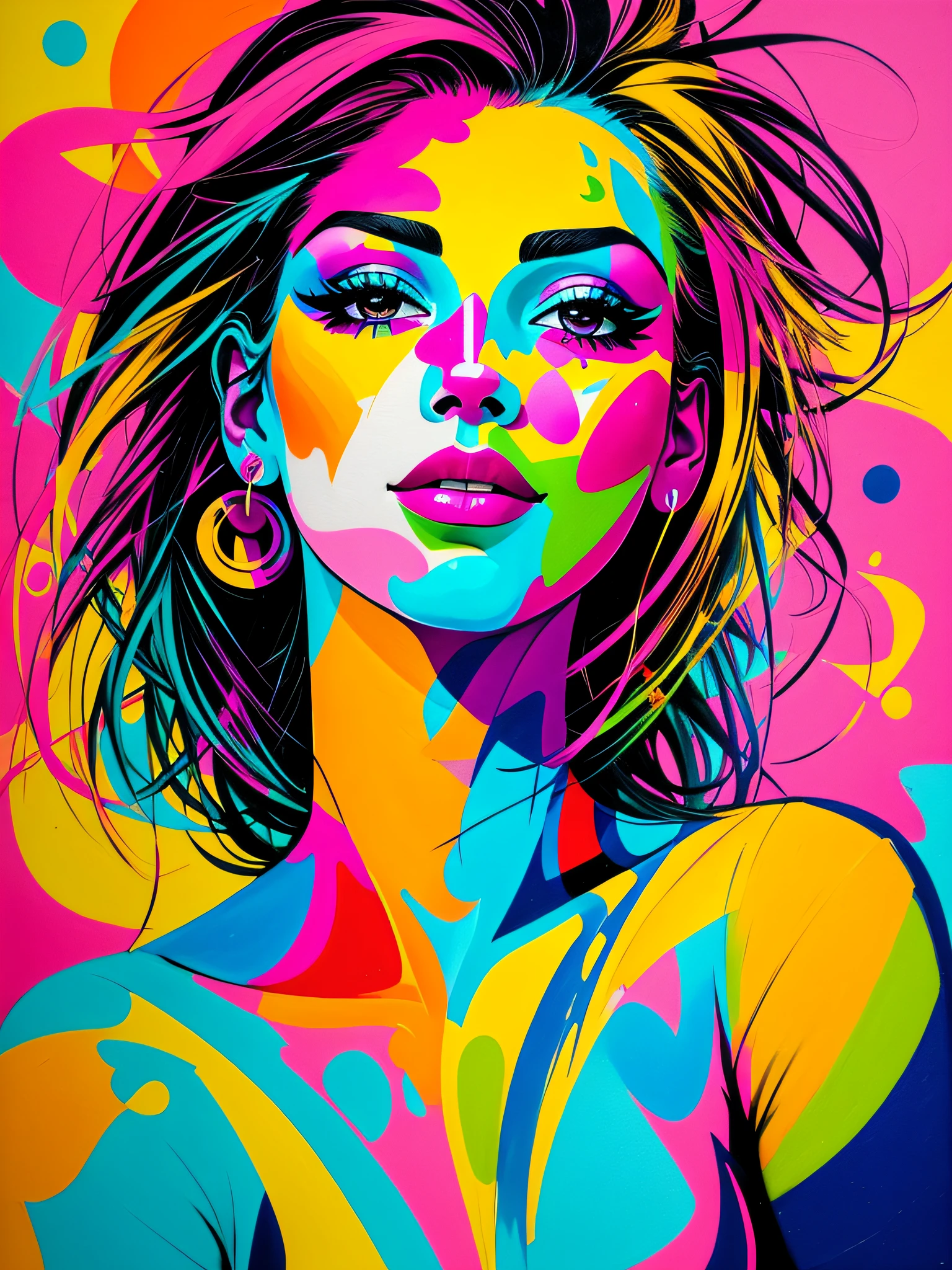 In a magnificent graffiti street art style, a vibrant mural comes to life on a wall, showcasing a beautiful woman with an array of colorful hues. The artist's technique combines light brushstrokes and splatters, reminiscent of the captivating works of Os Gemeos. The use of vivid colors adds a sense of vibrancy and energy to the artwork, capturing the woman's allure and charisma. The composition highlights her graceful features and confident expression, inviting viewers to be captivated by her presence. The artwork stands as a striking representation of the fusion between urban art and the celebration of feminine beauty.