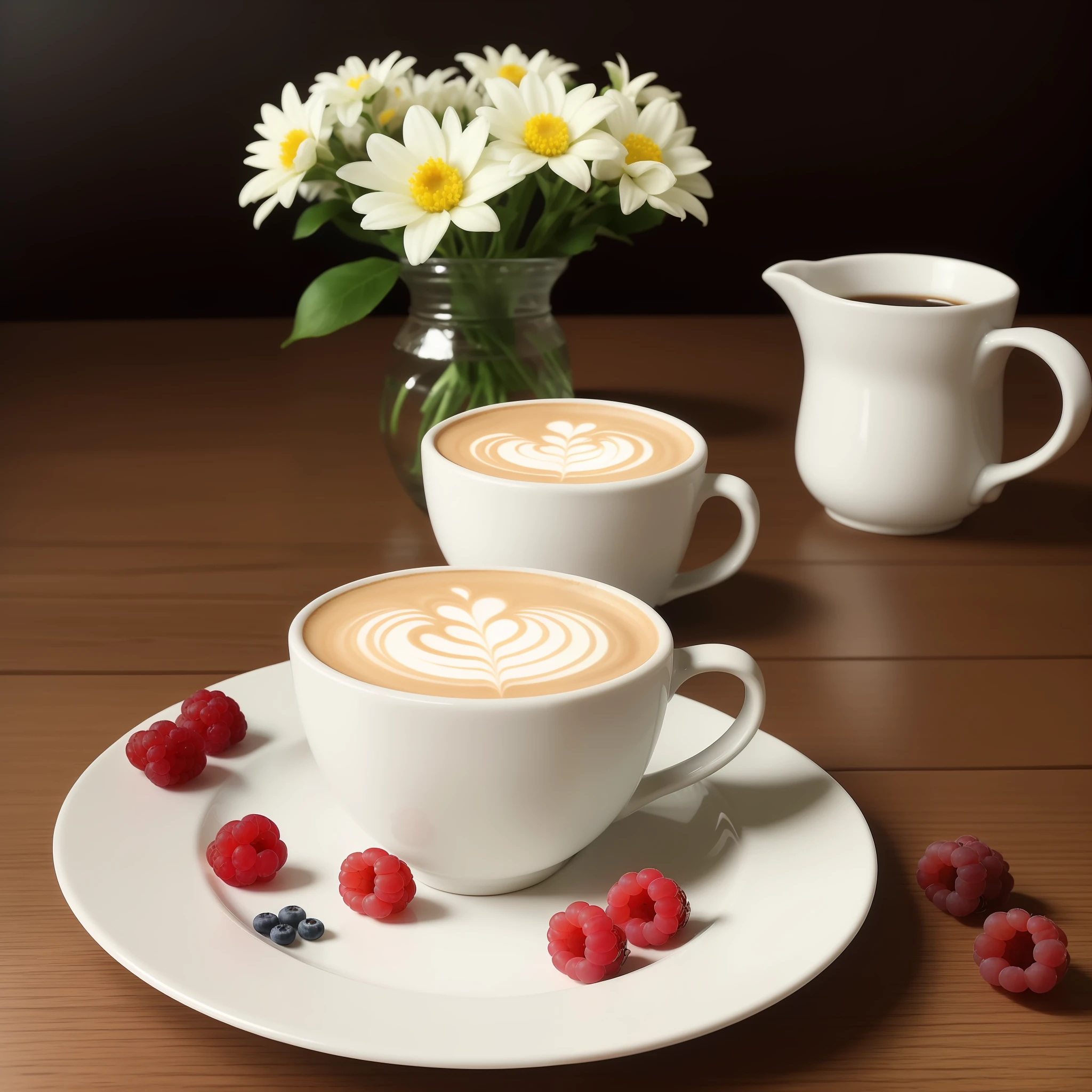 (masterpiece,best quality,highres,ultra_detailed:1.2),
simple background, still life, flowers,rule of thirds,
coffee,dessert,cream,berries,cloth