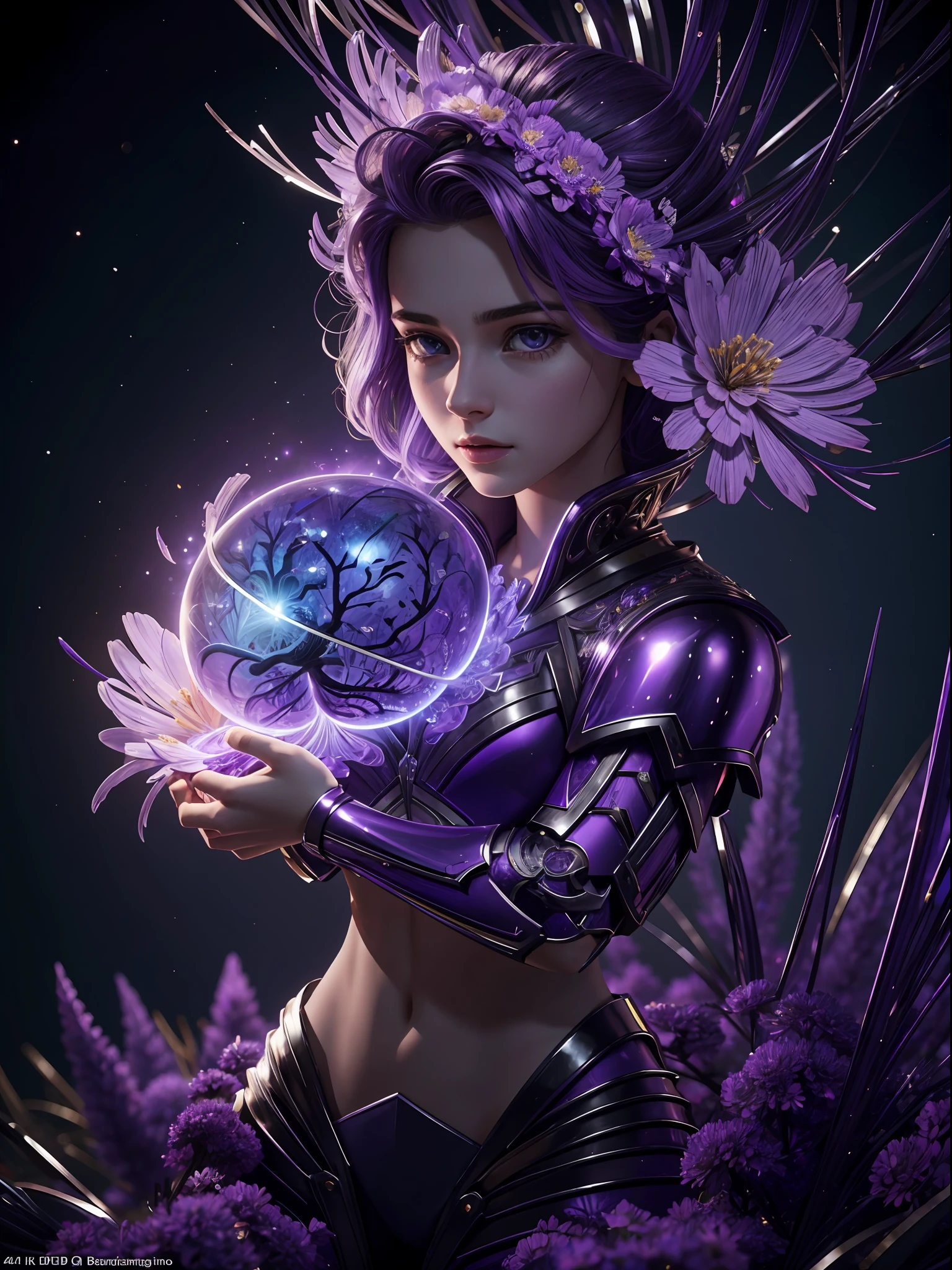 Incredible and spectacular scenes, ((high quality)), ((detailed)), ((fantasy)), "purple plasma brain, purple plasma body, realistic, best quality, 4K, flowers trapped in blisters at the top realistic, (handsome teenager and beautiful girl hugging), full body portrait", image quality (3D rendering effect) , exquisite details,