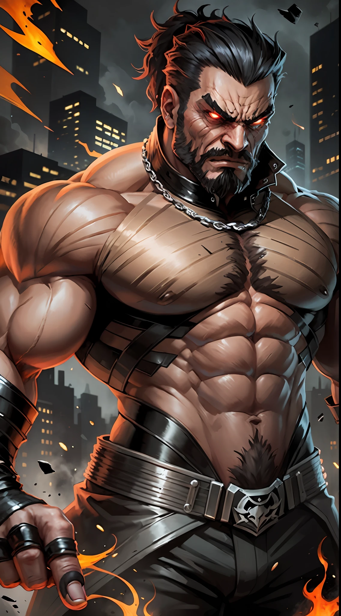 a super strong game boss extremely muscular, angry expression sinister very bad, wearing a stylish suit. --auto --s2