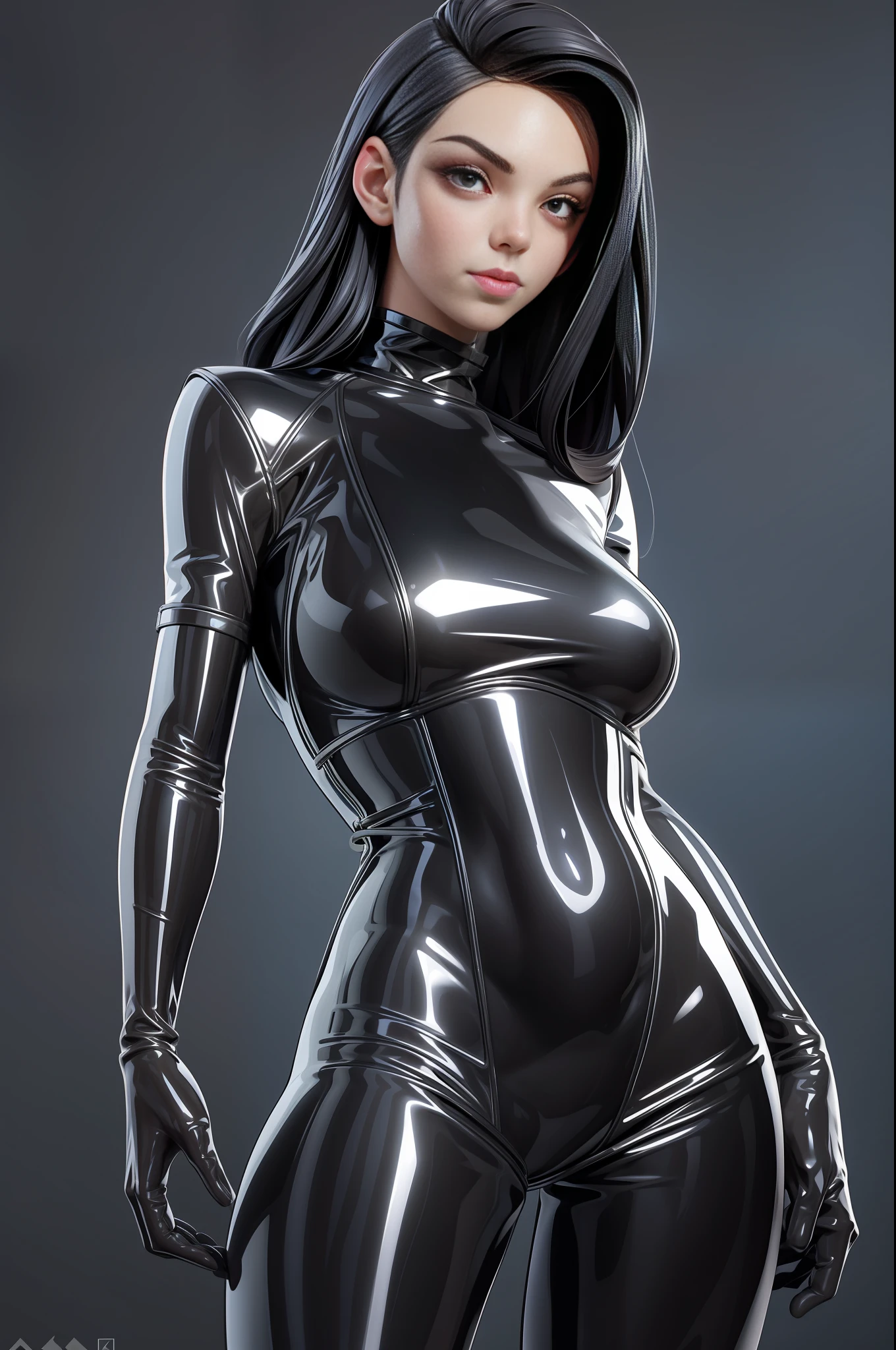 full body picture Unreal Engine 5 8K UHD of beautiful women, wearing tight latex catsuit covered whole body, latex mask, latex collar, latex body harness and lace, arm and leg cuffs, latex corset, latex long glove, best quality, masterpiece