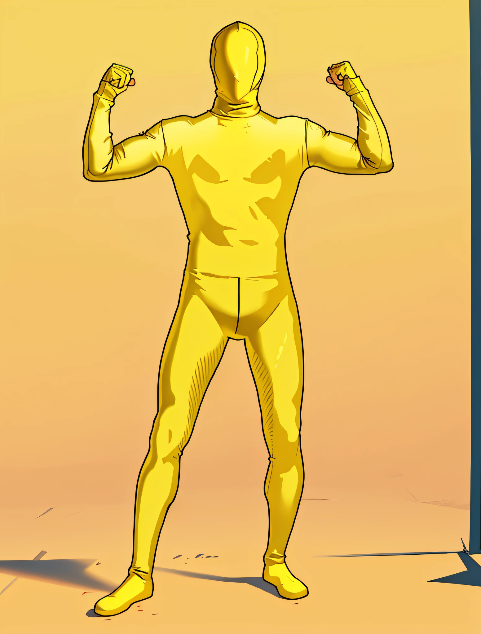 Man in yellow bodysuit, yellow body, zentai suit, full bodysuit, skin tight suit, lycra costume, tight full body suit, yellow skin, yellow jumpsuit, yellow bodysuit