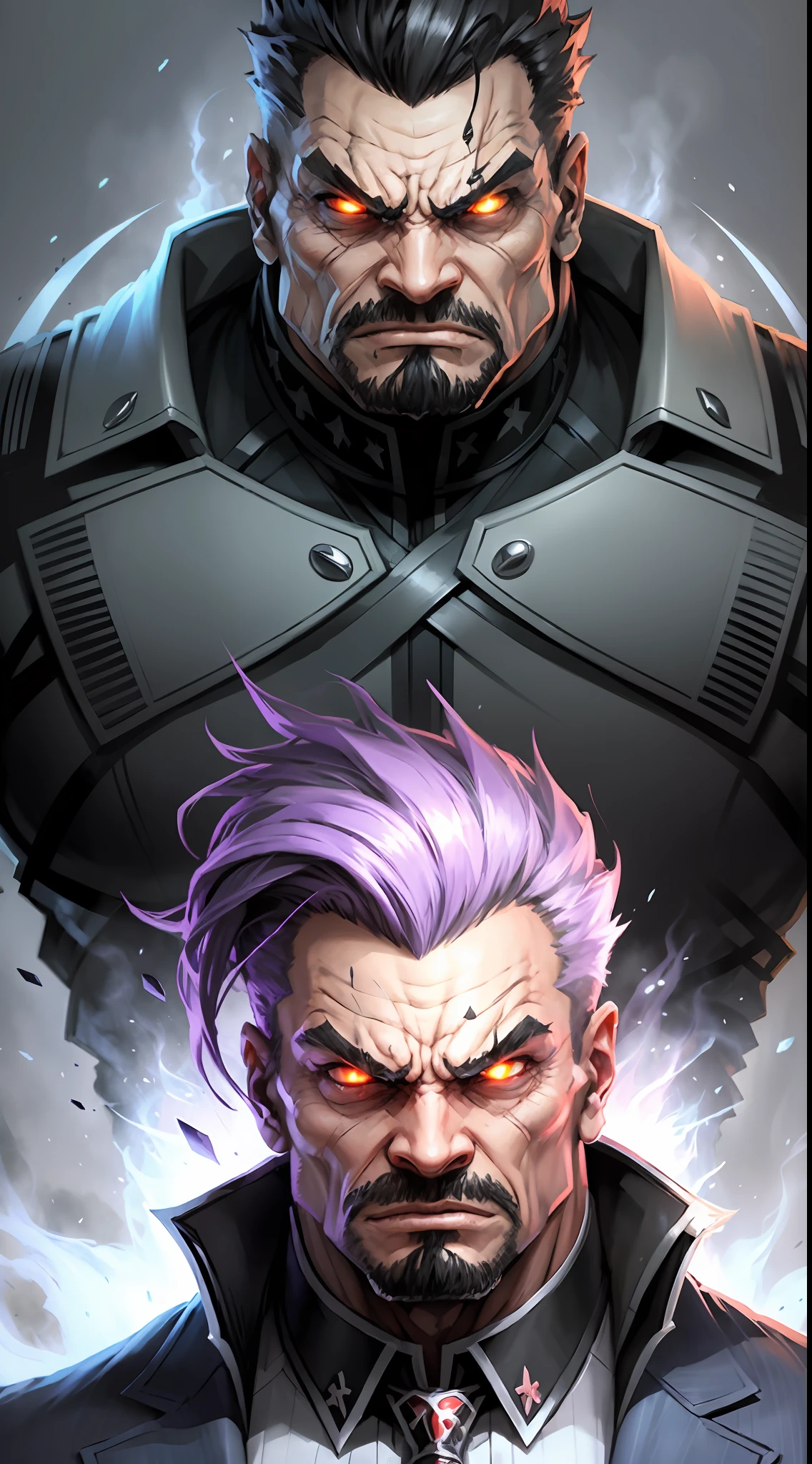 a super strong game boss extremely muscular, angry expression sinister very bad, wearing a stylish suit. --auto --s2