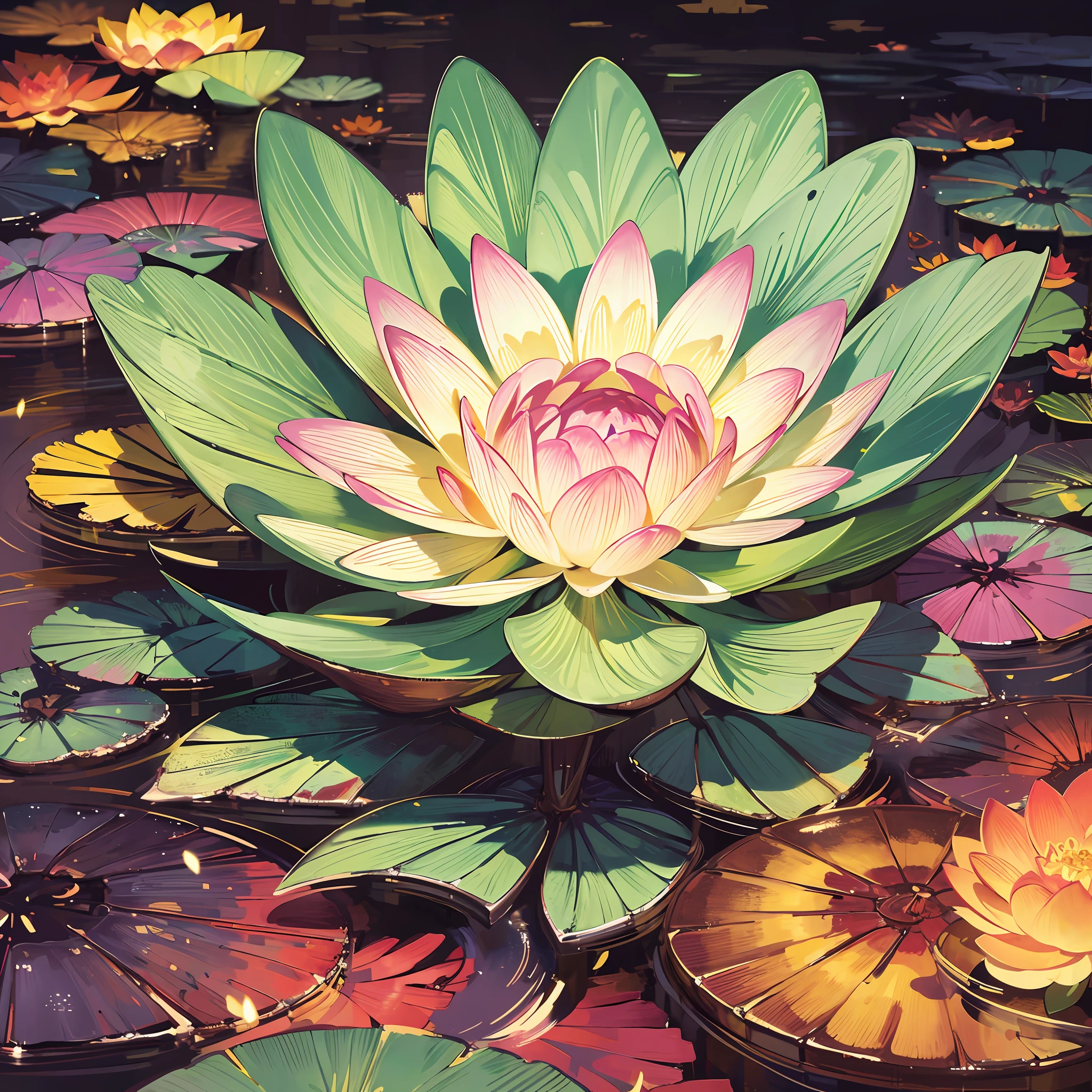 lotus flower, portrait, backlighting, abstract, painting, ethereal, liquid, abstract, masterpiece, highly detailed, best quality, highest quality, realistic lighting, hyperdetailed, hyperrealism, colors, colorful, flower --auto --s2