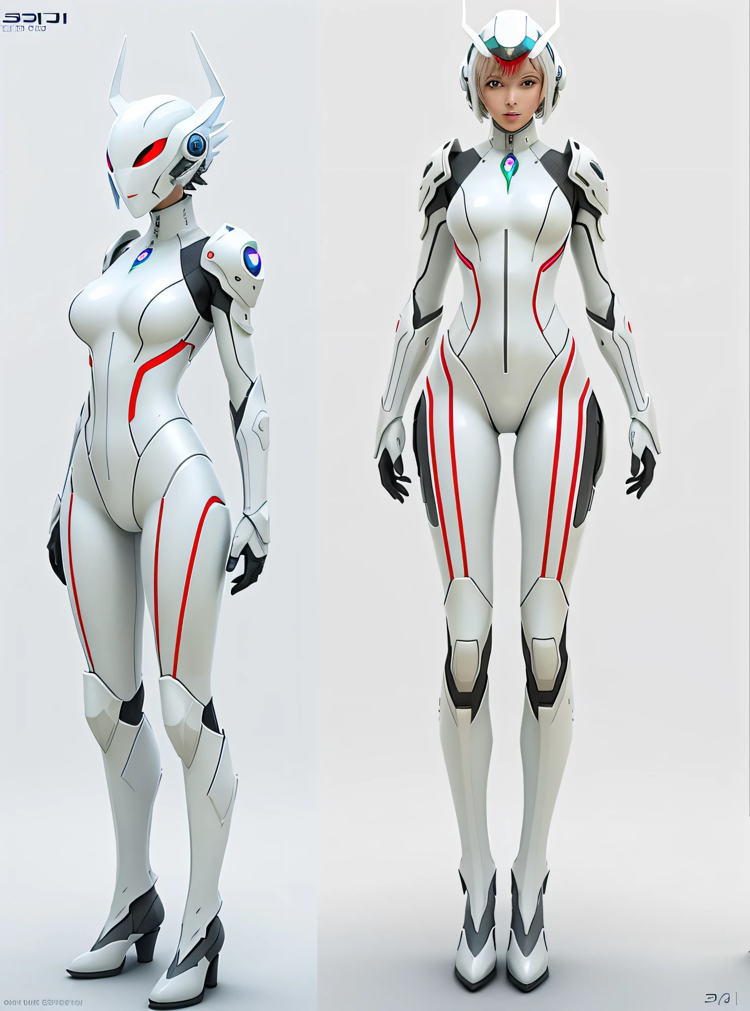 a woman in a white suit posing for a photo, in white futuristic armor, soft digital concept art, cgsociety inspired, stylized as ghost in shell, full body cgsociety, cgsociety masterpiece, inspired by Marek Okon, 3 d render character art 8 k, cgsociety - w 1 0 2 4 - n 8 - i, wlop shiny skin
