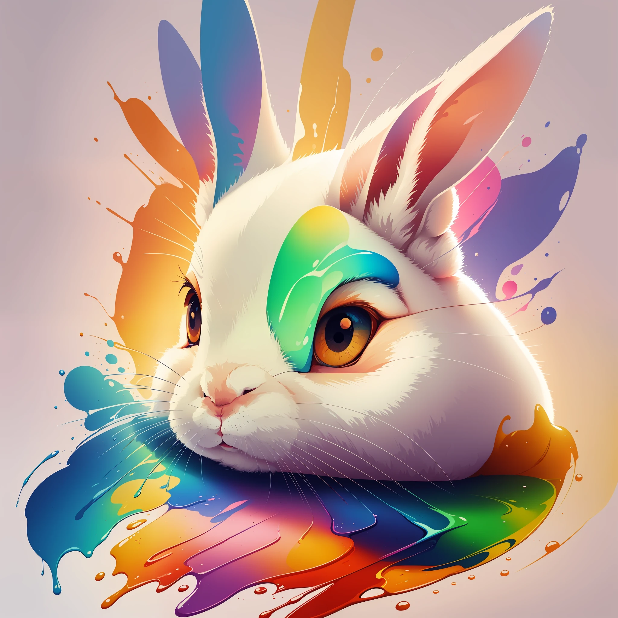 rabbit cute, portrait, backlighting, abstract, painting, ethereal, liquid, abstract, masterpiece, highly detailed, best quality, highest quality, realistic lighting, hyperdetailed, hyperrealism, colors, colorful, --auto --s2