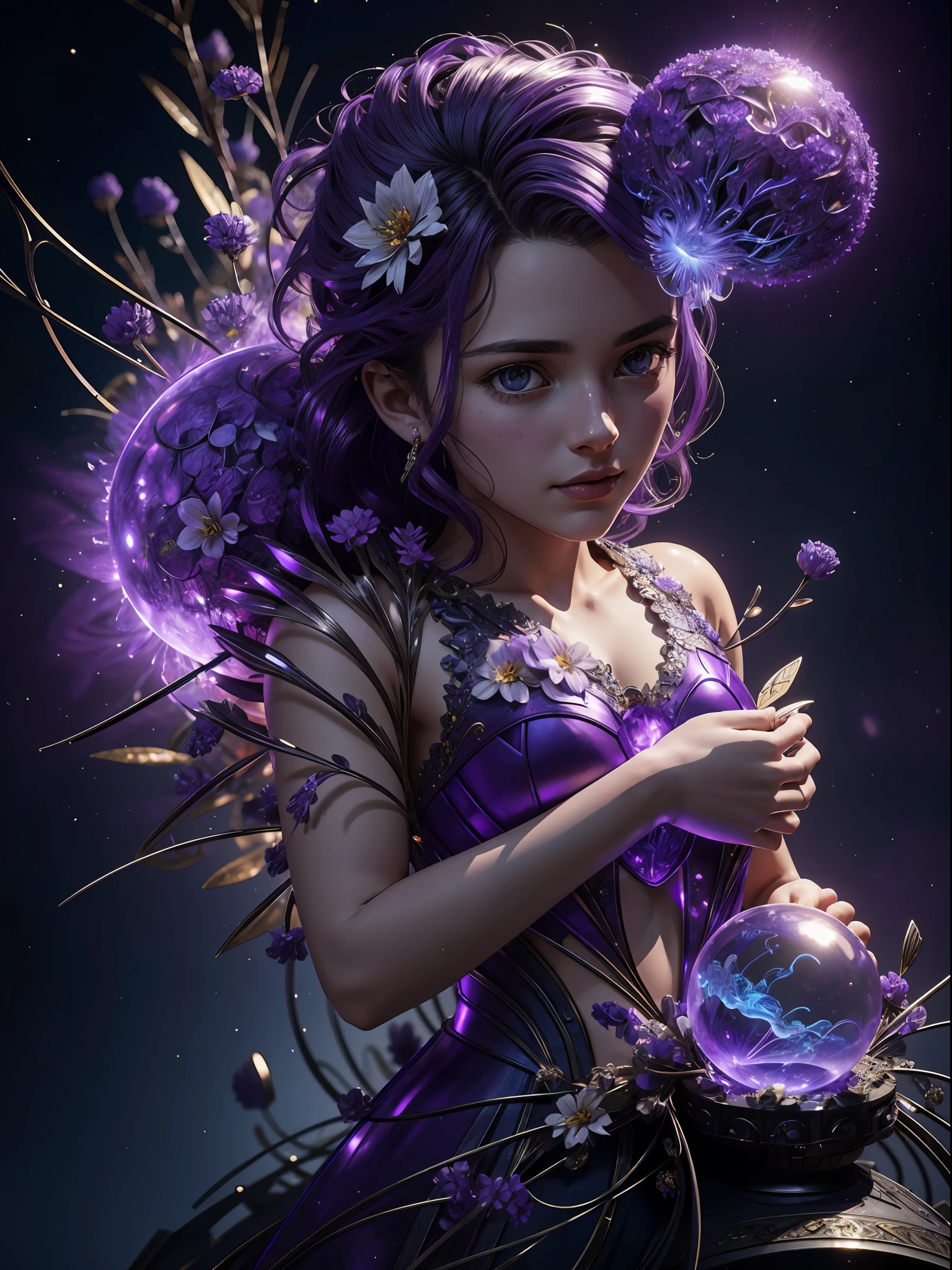 Incredible and spectacular scenes, ((high quality)), ((detailed)), ((fantasy)), "purple plasma brain, purple plasma body, realistic, best quality, 4K, flowers trapped in blisters at the top realistic, (handsome teenager and beautiful girl hugging), full body portrait", image quality (3D rendering effect) , exquisite details,