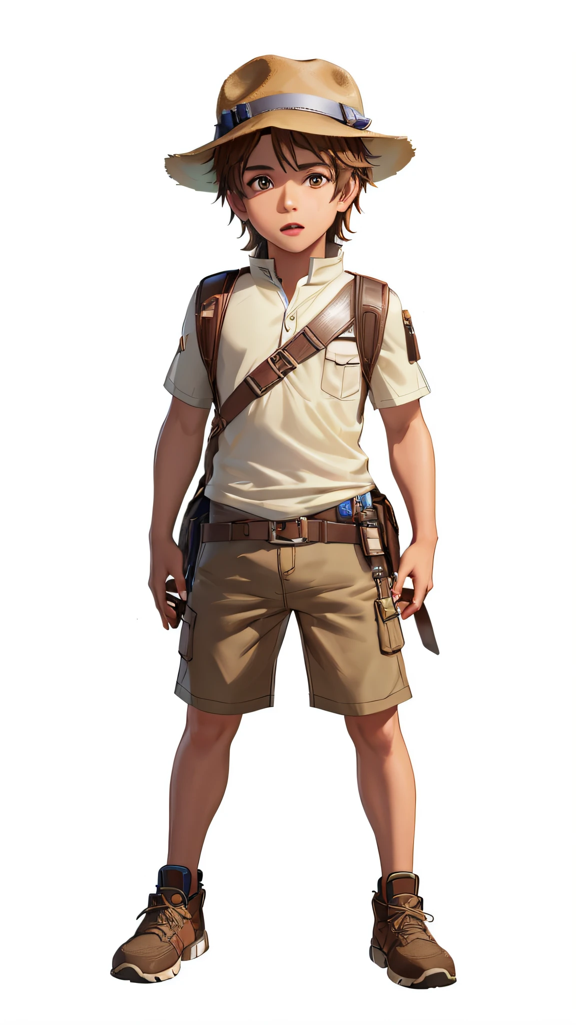 (((8-year-old male boy)))), (((in hat and brown shorts with backpack))),((( several different facial expressions)))), small character. Unreal Engine 5, high quality character design, 3D characters, single boy concept art, full body character design, highly detailed characters, stylized character design, 3D character, 3D character, 3D character rendering, professional character design, animation character, game character design, trend in ArtStation, trend in CGSociety, Intricate, High Detail, Sharp Focus, Dramatic and Photorealistic Painting Art of Midjourney and Greg RutkowskiImage of a boy dressed in a costume, small character. Unreal Engine 5, full body character, video game character, dog render, 3D character rendering, full body portrait of a ranger, game character, character rendering, highly detailed character, rendered in Unreal Engine 5, high resolution rendering, cinematic full character, full body character